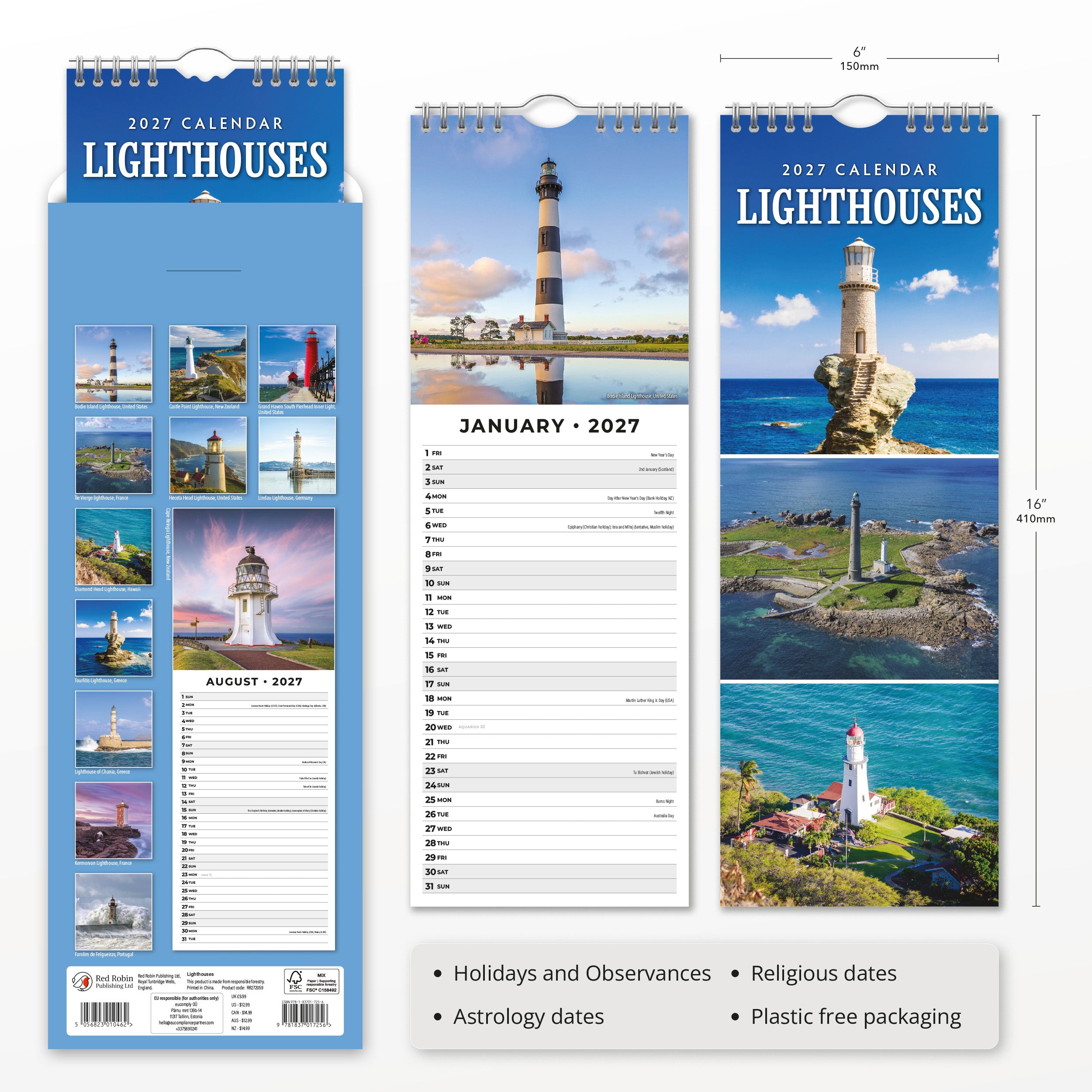 2027 Lighthouses - Slim Wall Calendar