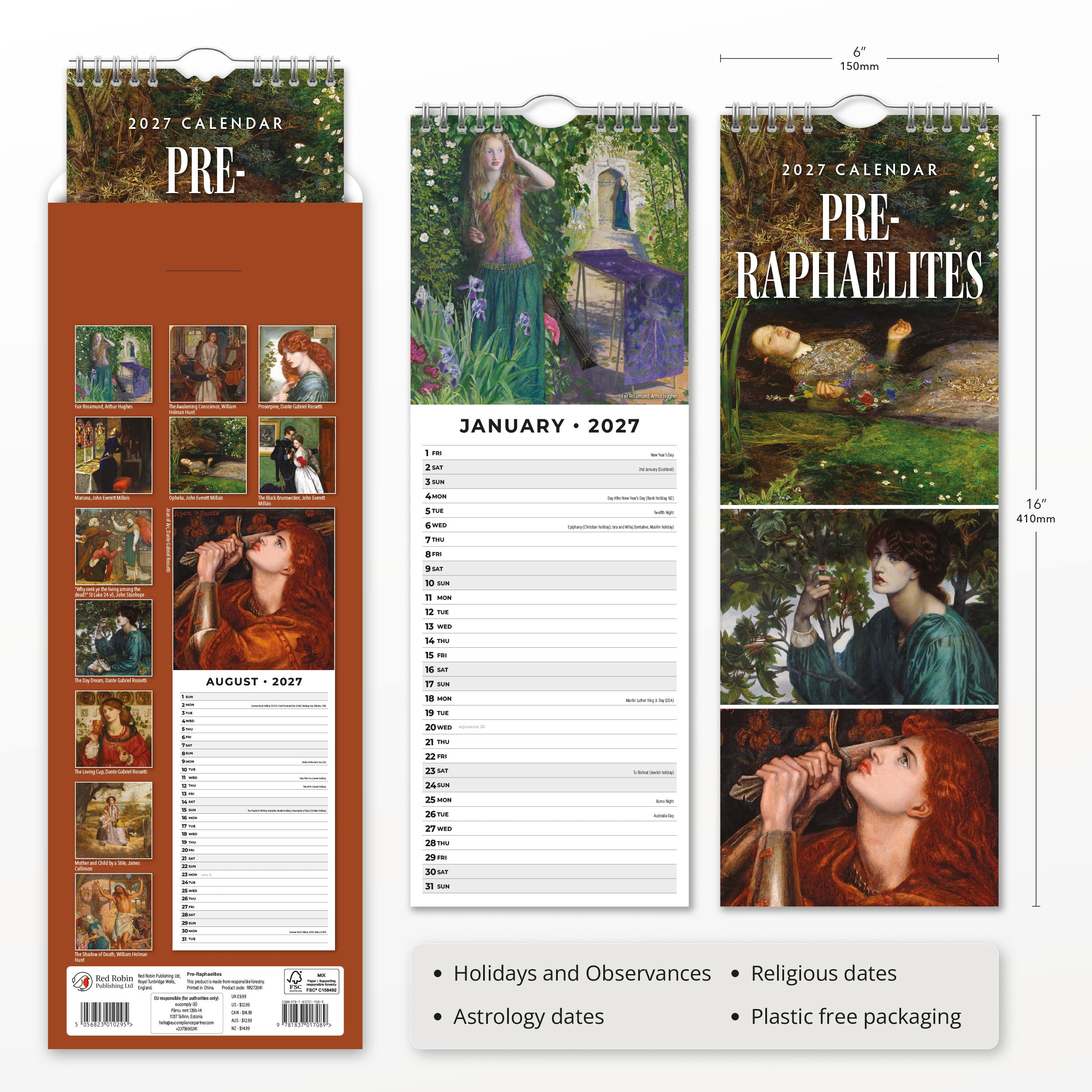 2027 Pre-Raphaelites - Slim Wall Calendar