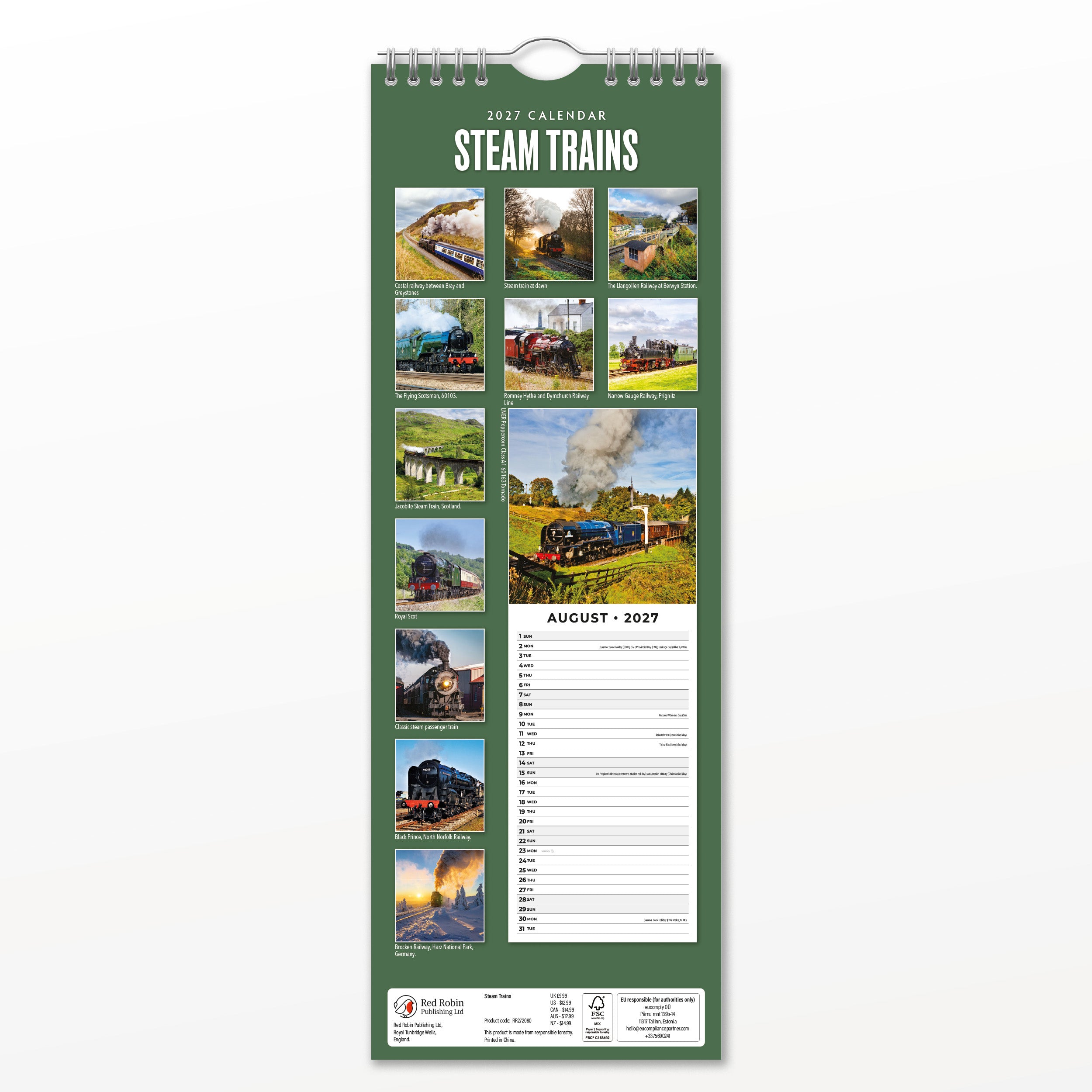 2027 Steam Trains - Slim Wall Calendar