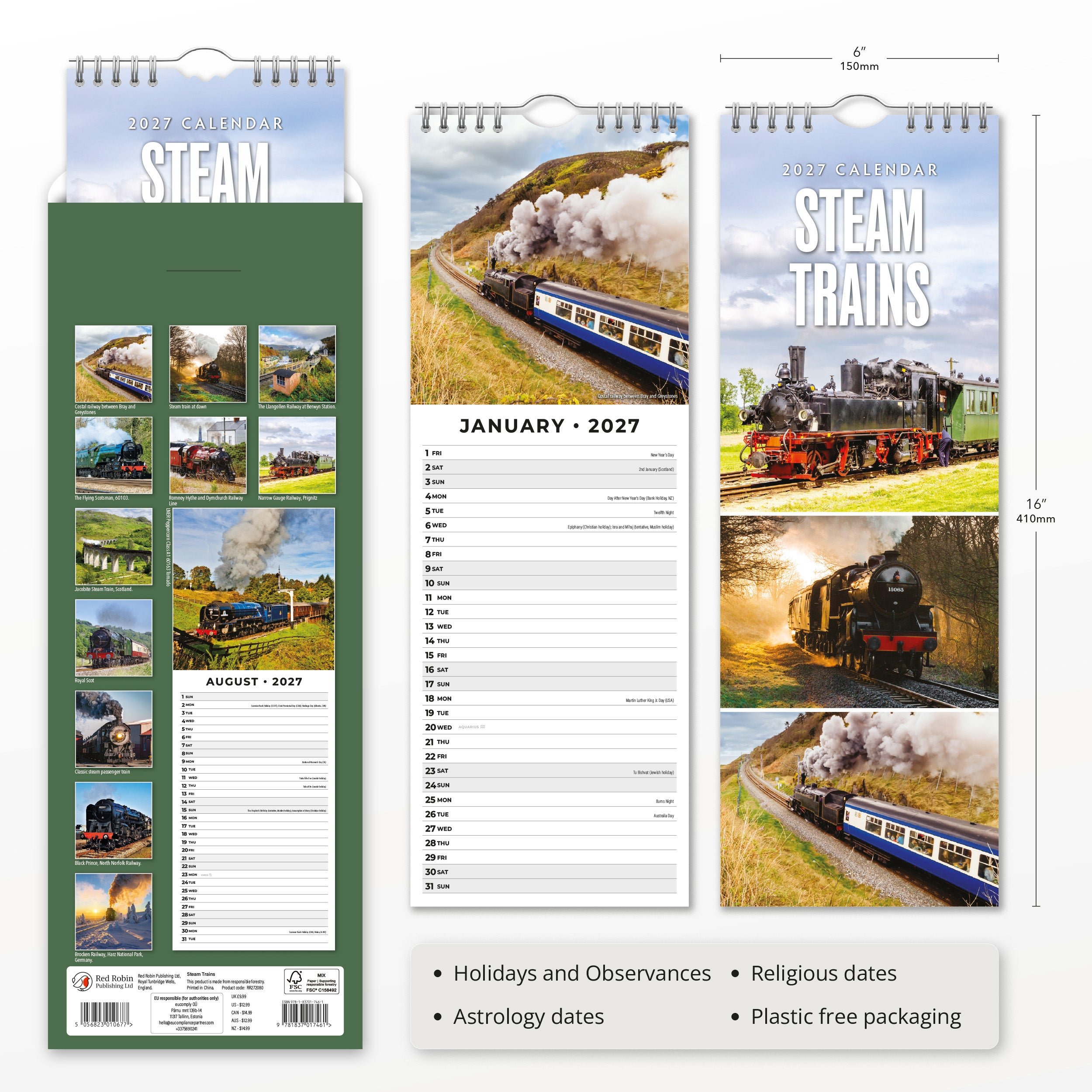 2027 Steam Trains - Slim Wall Calendar