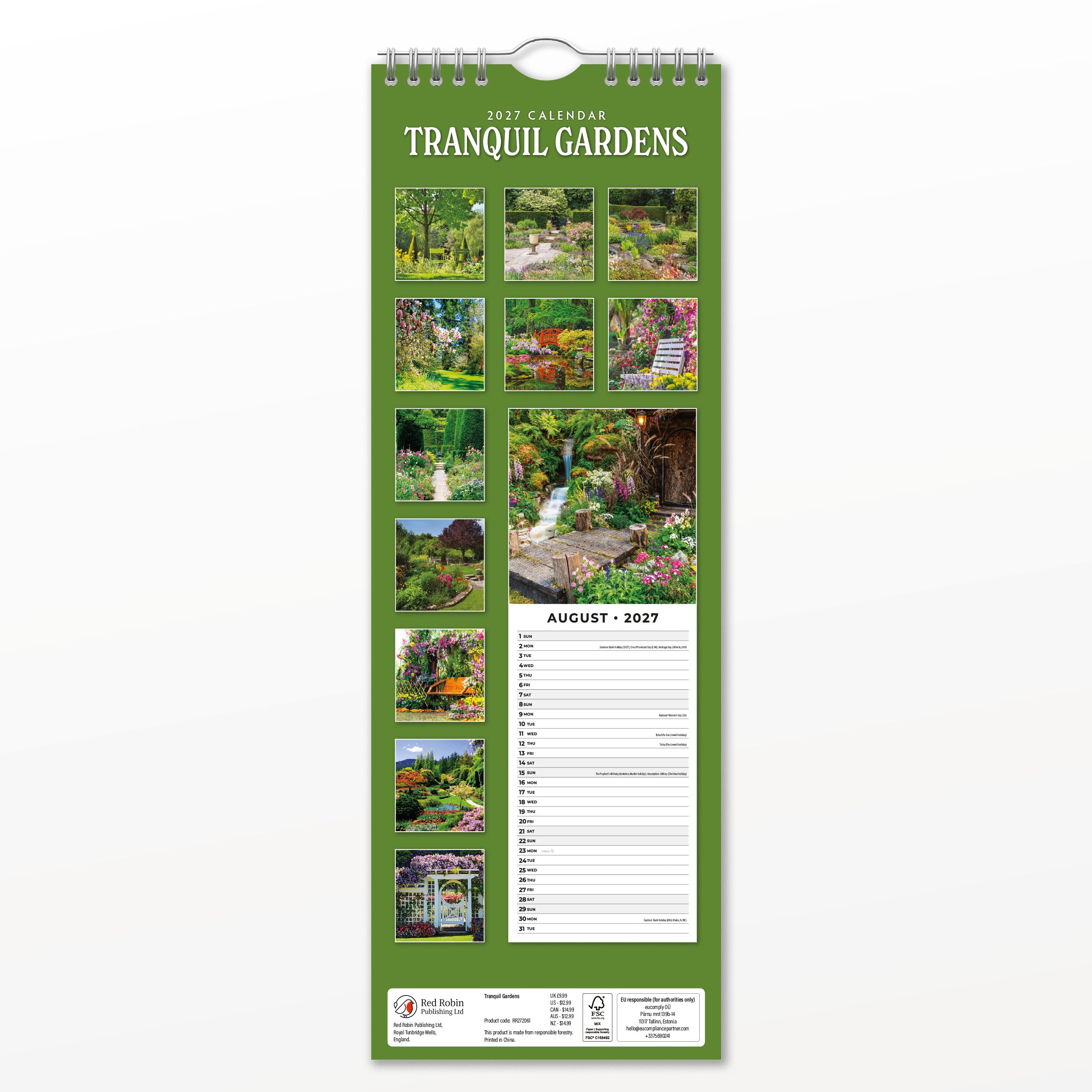 2027 Tranquil Gardens - Slim Wall Calendar