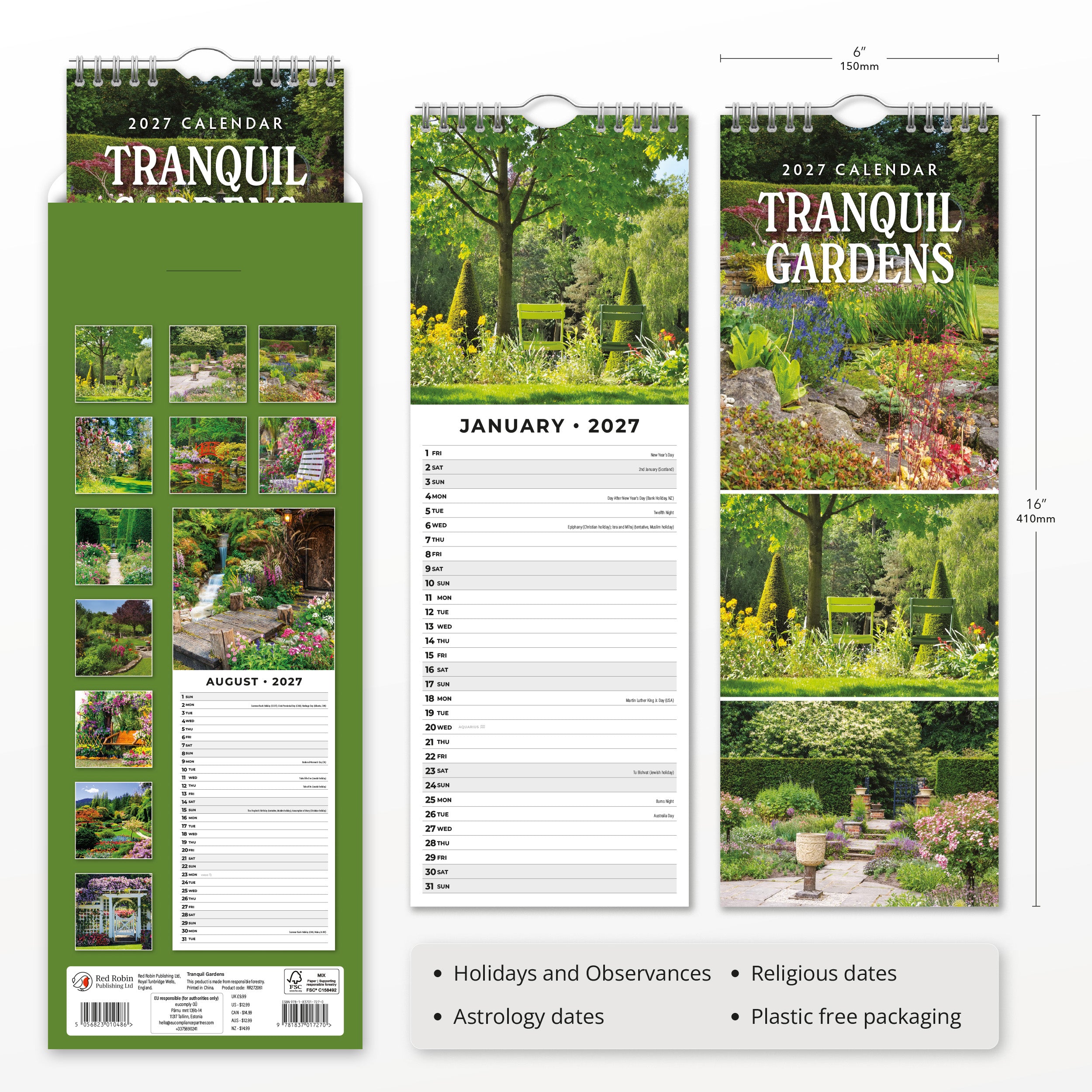 2027 Tranquil Gardens - Slim Wall Calendar