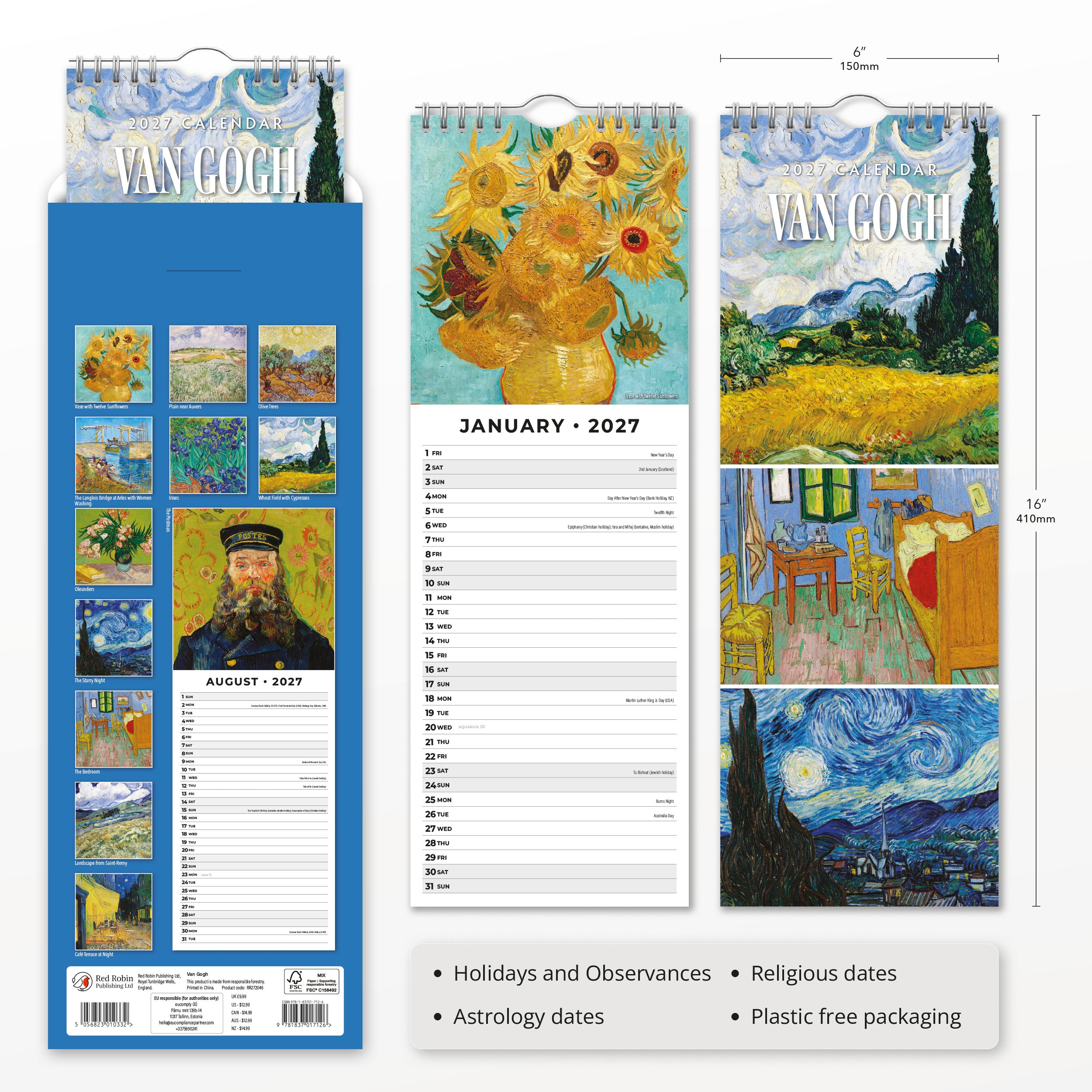 2027 Van Gogh - Slim Wall Calendar