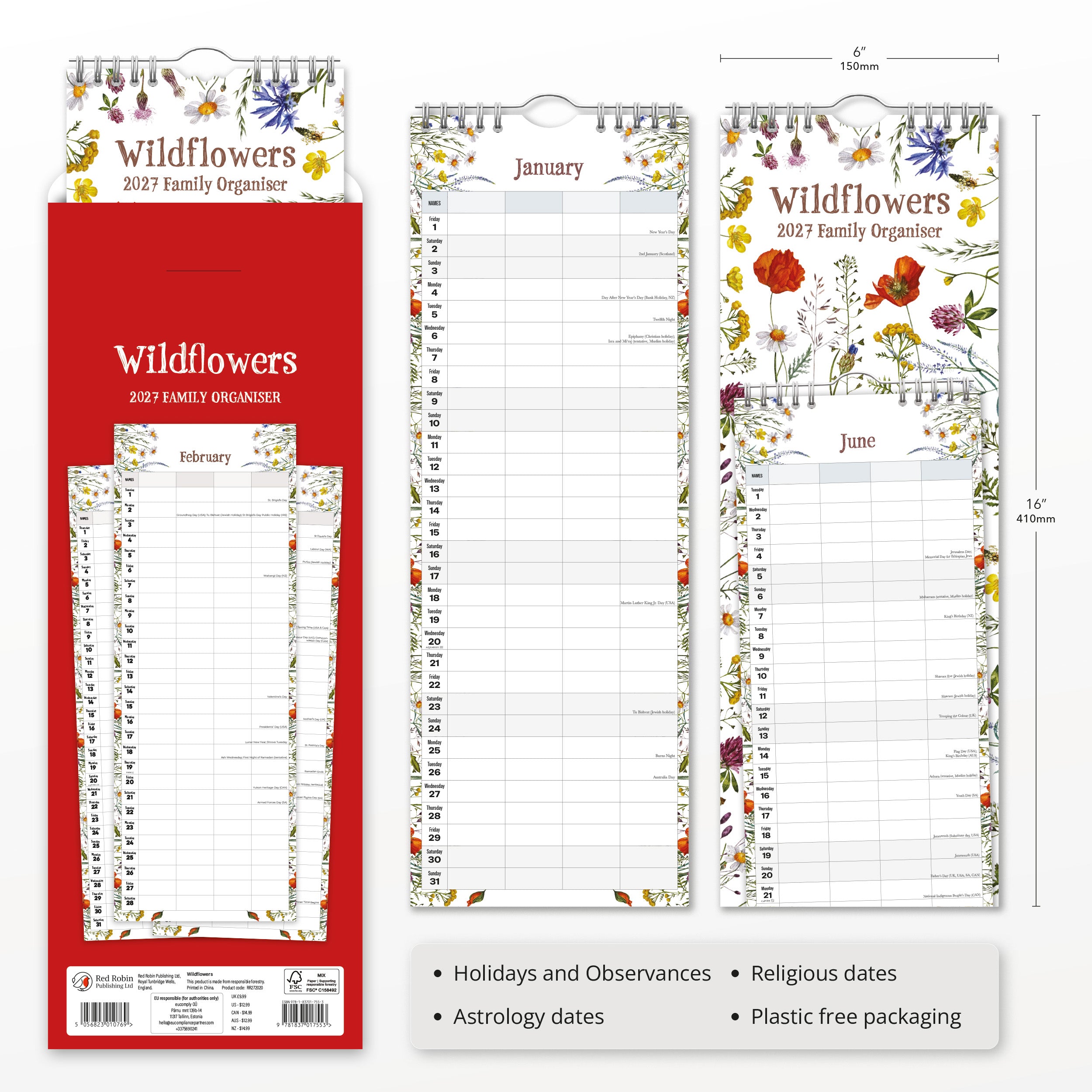 2027 Wildflowers - Slim Wall Calendar