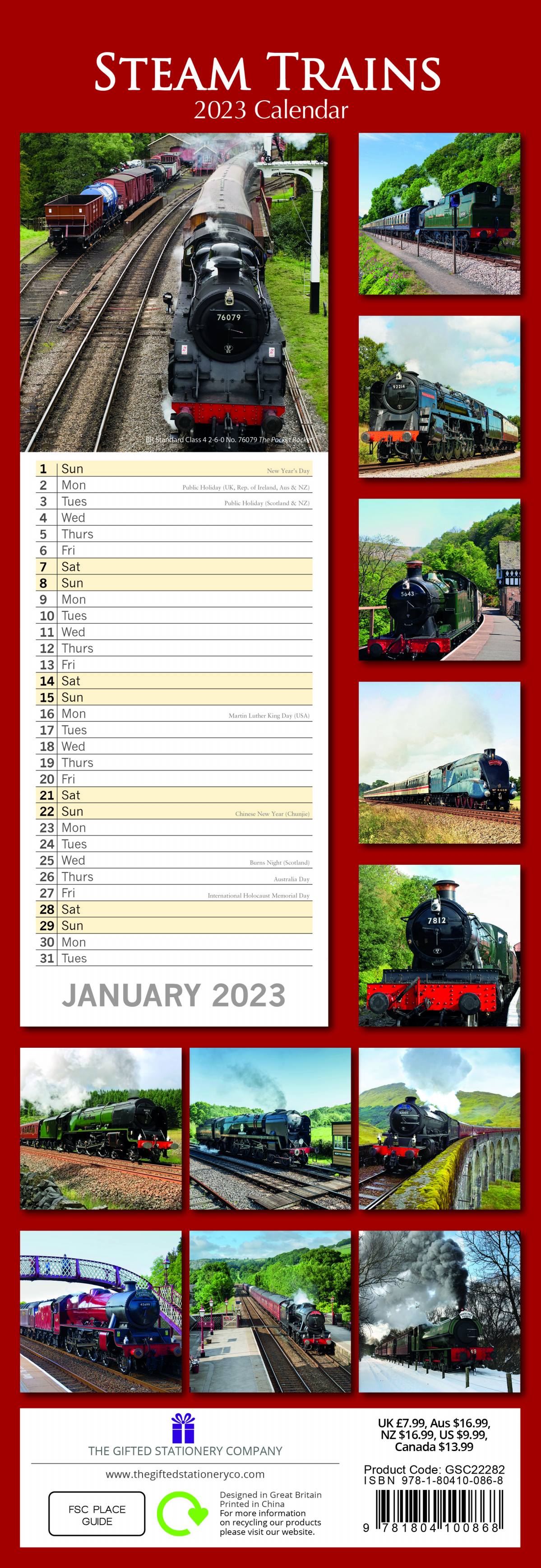 2023 Steam Trains - Slim Wall Calendar