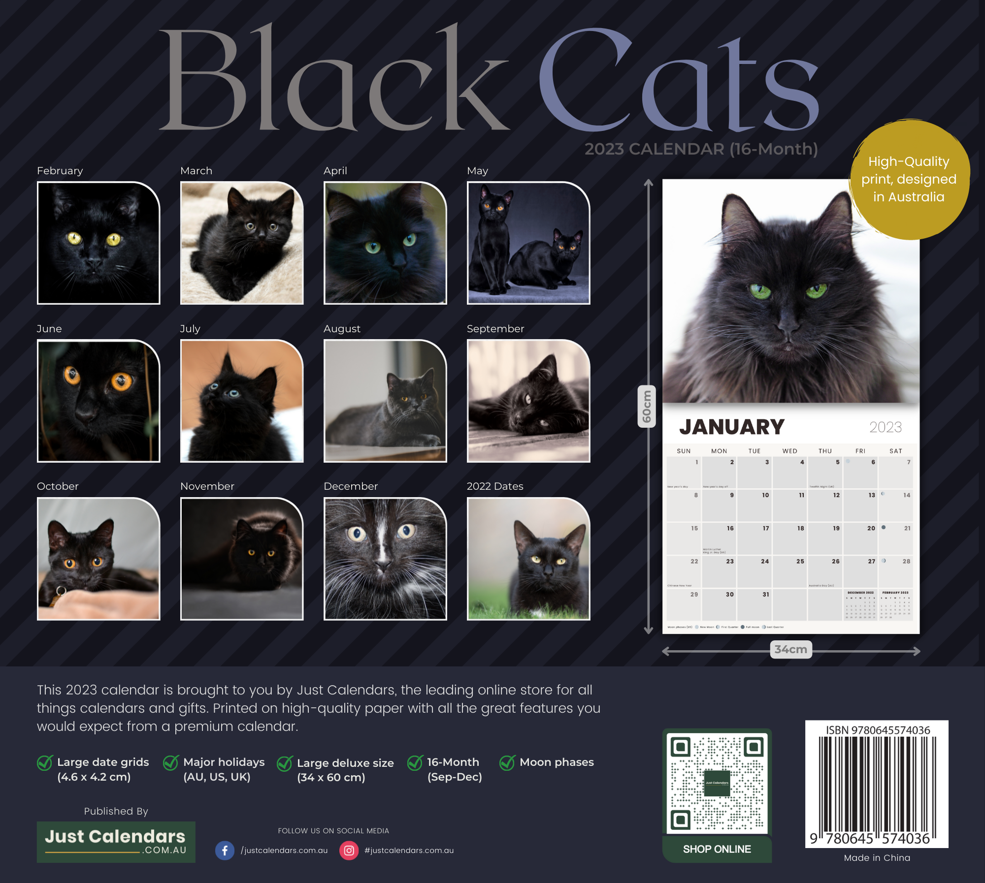 2023 Black Cats - Deluxe Wall Calendar