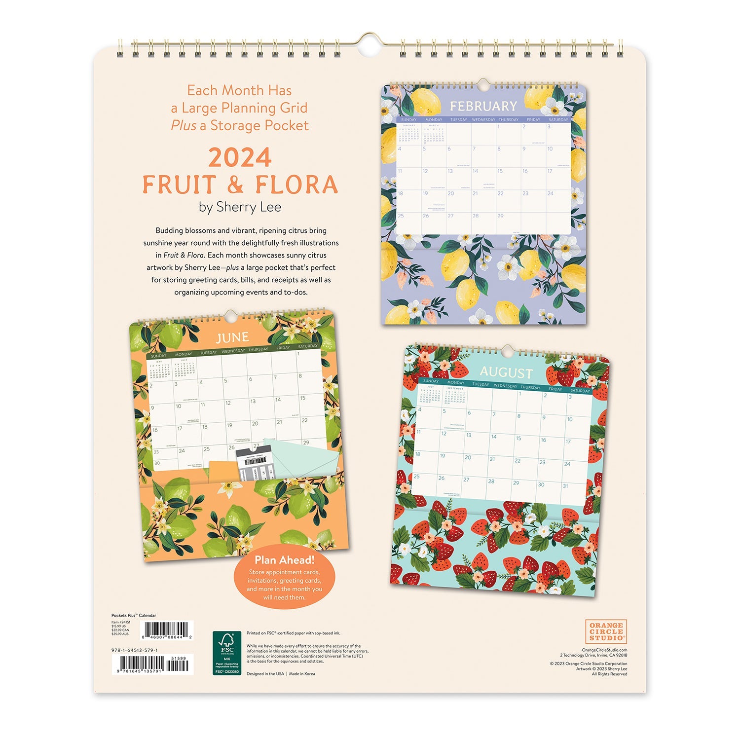 2024 Fruit & Flora - Pocket Plus Wall Calendar