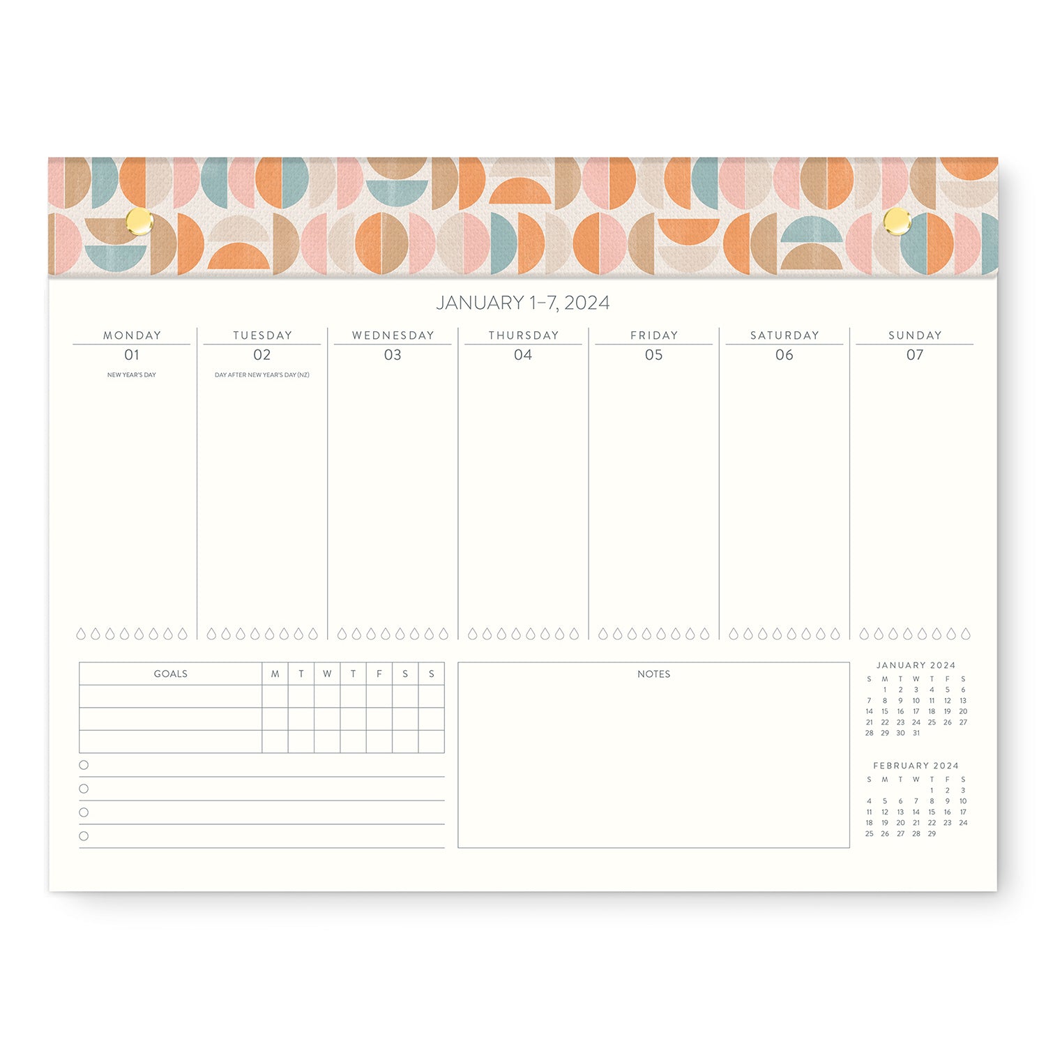 2024 Boho Suns - Weekly Desk Pad Calendar