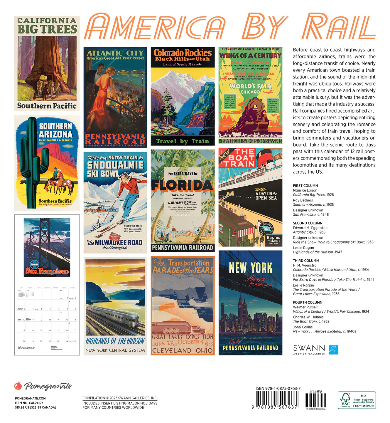 2024 America by Rail - Square Wall Calendar  SOLD OUT