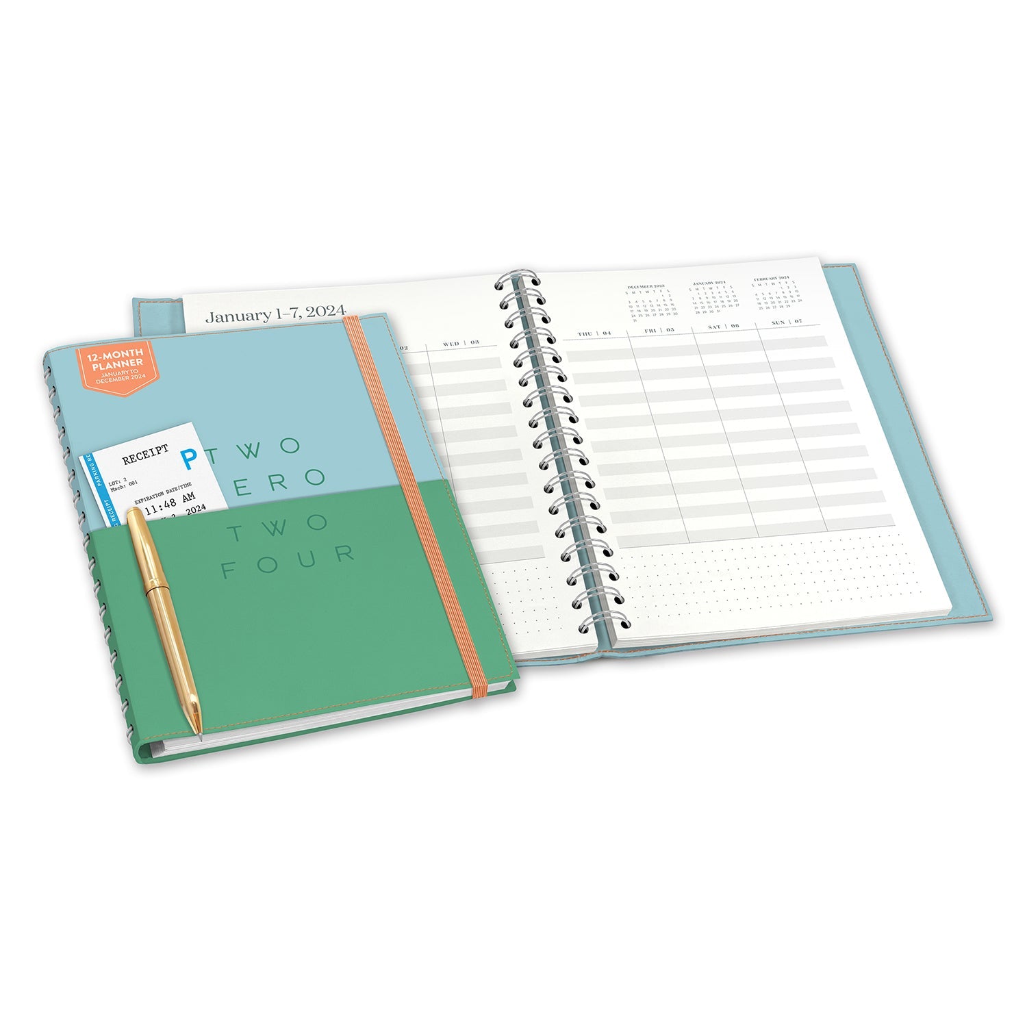 2024 Sky Blue & Jade - Real-Time Monthly & Weekly Diary/Planner