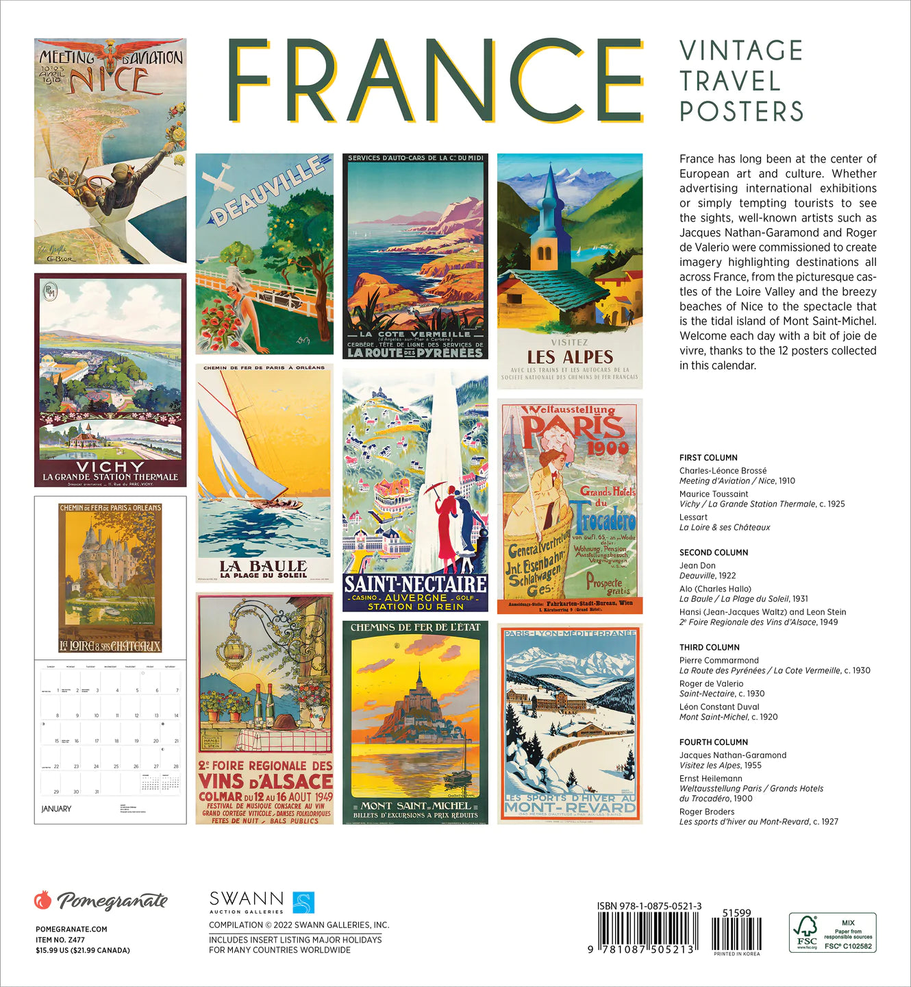 2023 France: Vintage Travel Posters - Square Wall Calendar