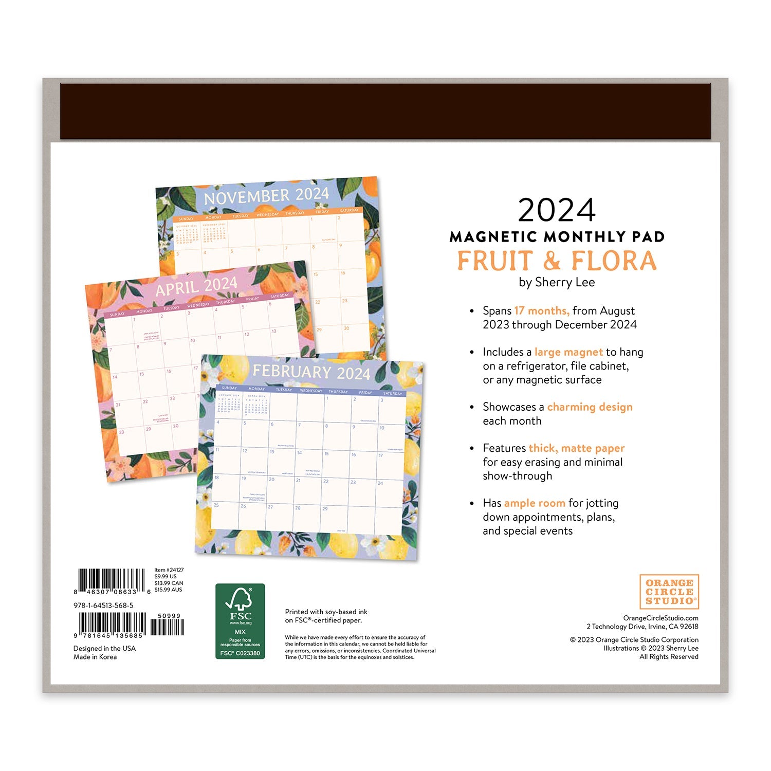 2024 Fruit & Flora - Monthly Magnetic Pad Calendar