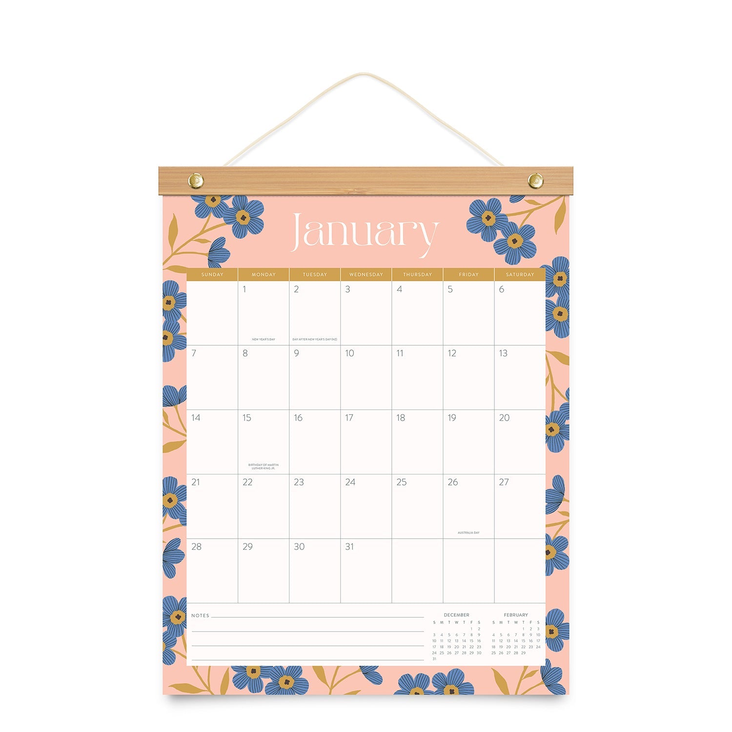 2024 Pretty Petals - Bamboo-Hanger Deluxe Wall Calendar