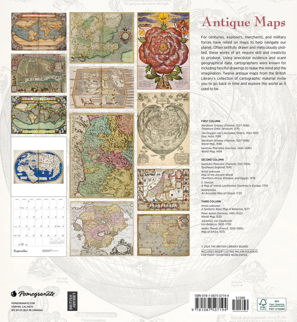 2024 Antique Maps by Pomegranate - Square Wall Calendar