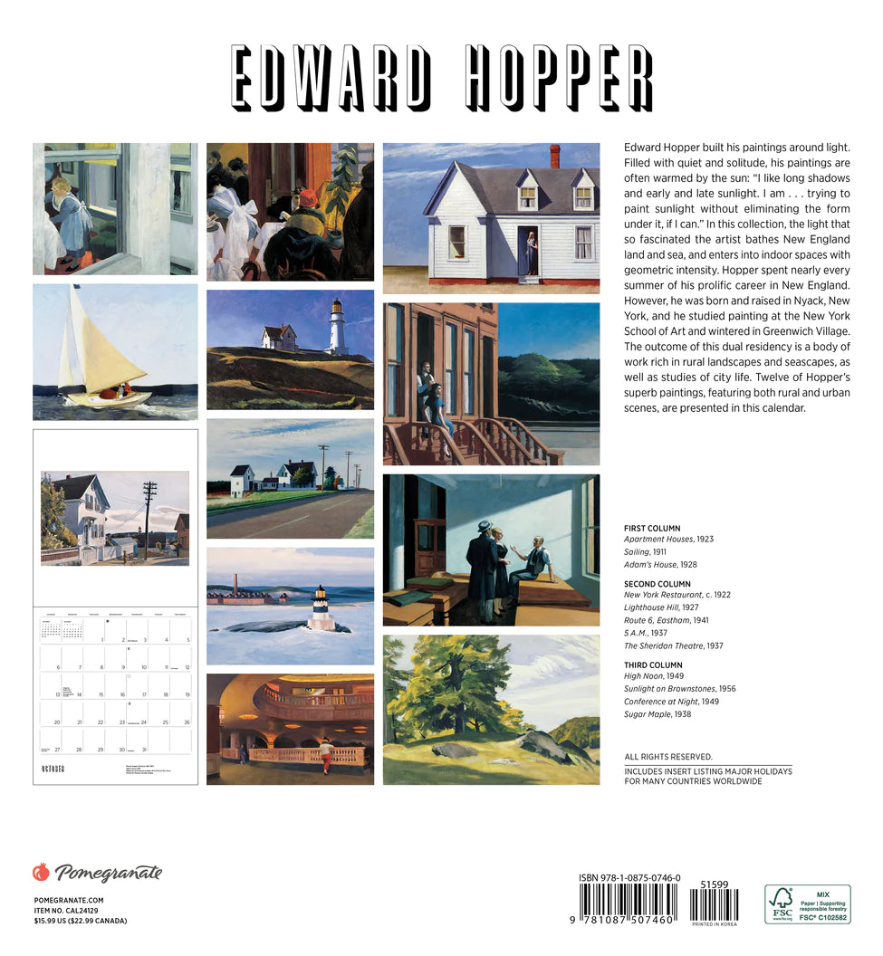 2024 Edward Hopper by Pomegranate - Square Wall Calendar