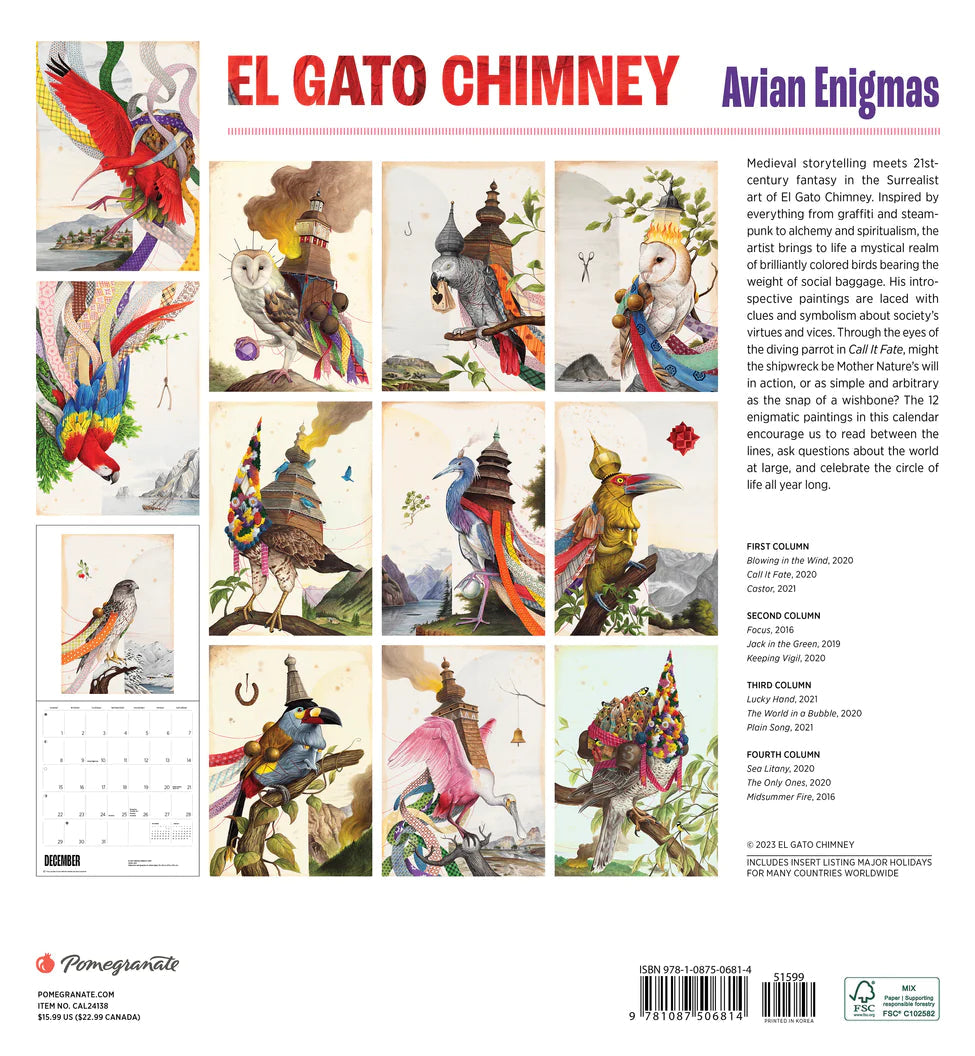 2024 El Gato Chimney: Avian Enigmas - Square Wall Calendar  SOLD OUT