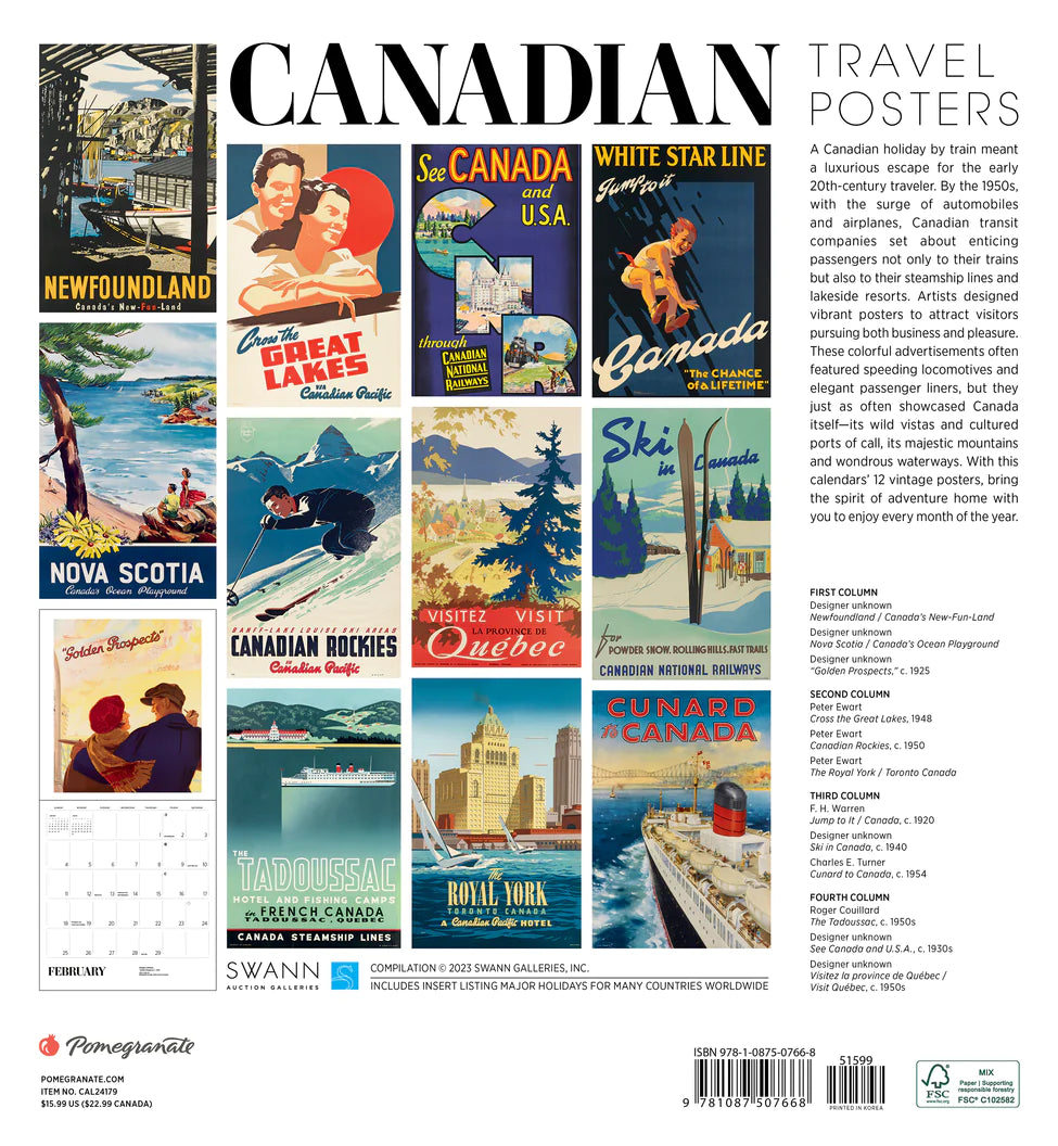 2024 Canadian Travel Posters - Square Wall Calendar  SOLD OUT