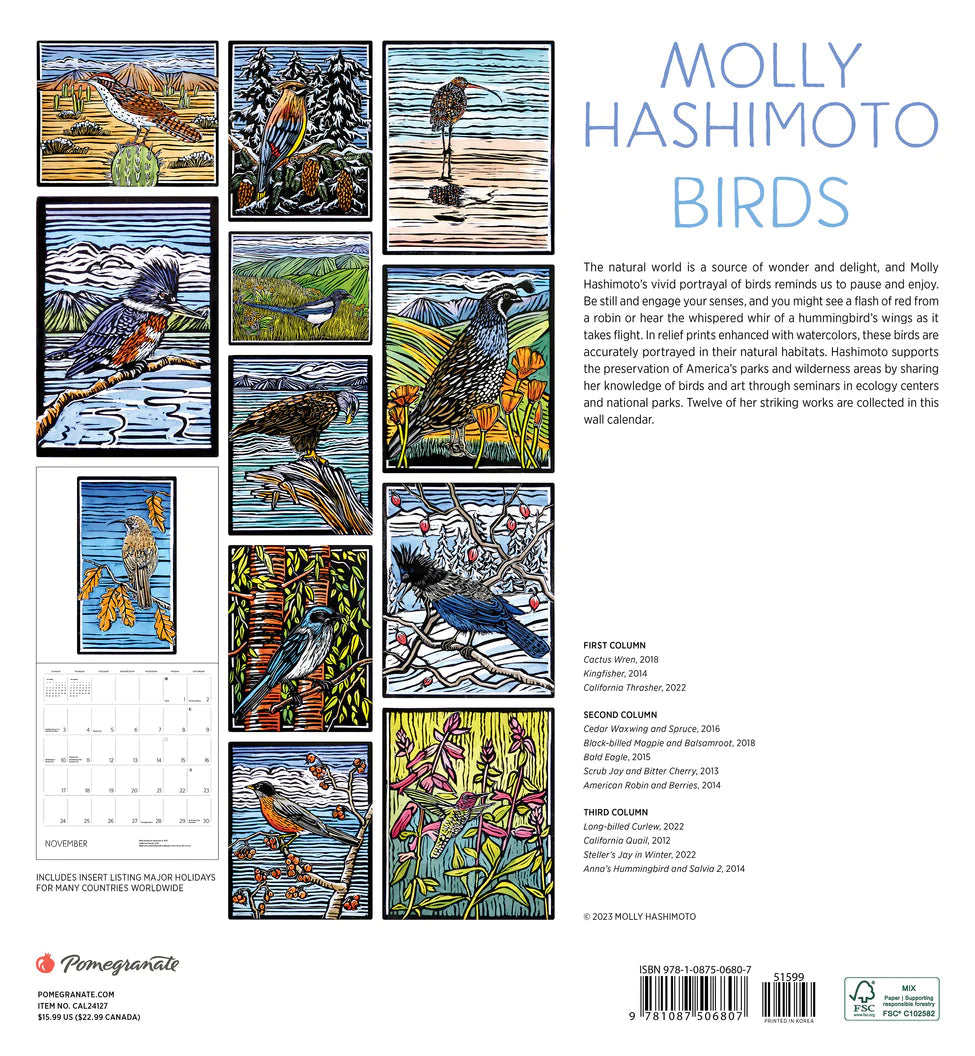 2024 Molly Hashimoto: Birds - Square Wall Calendar
