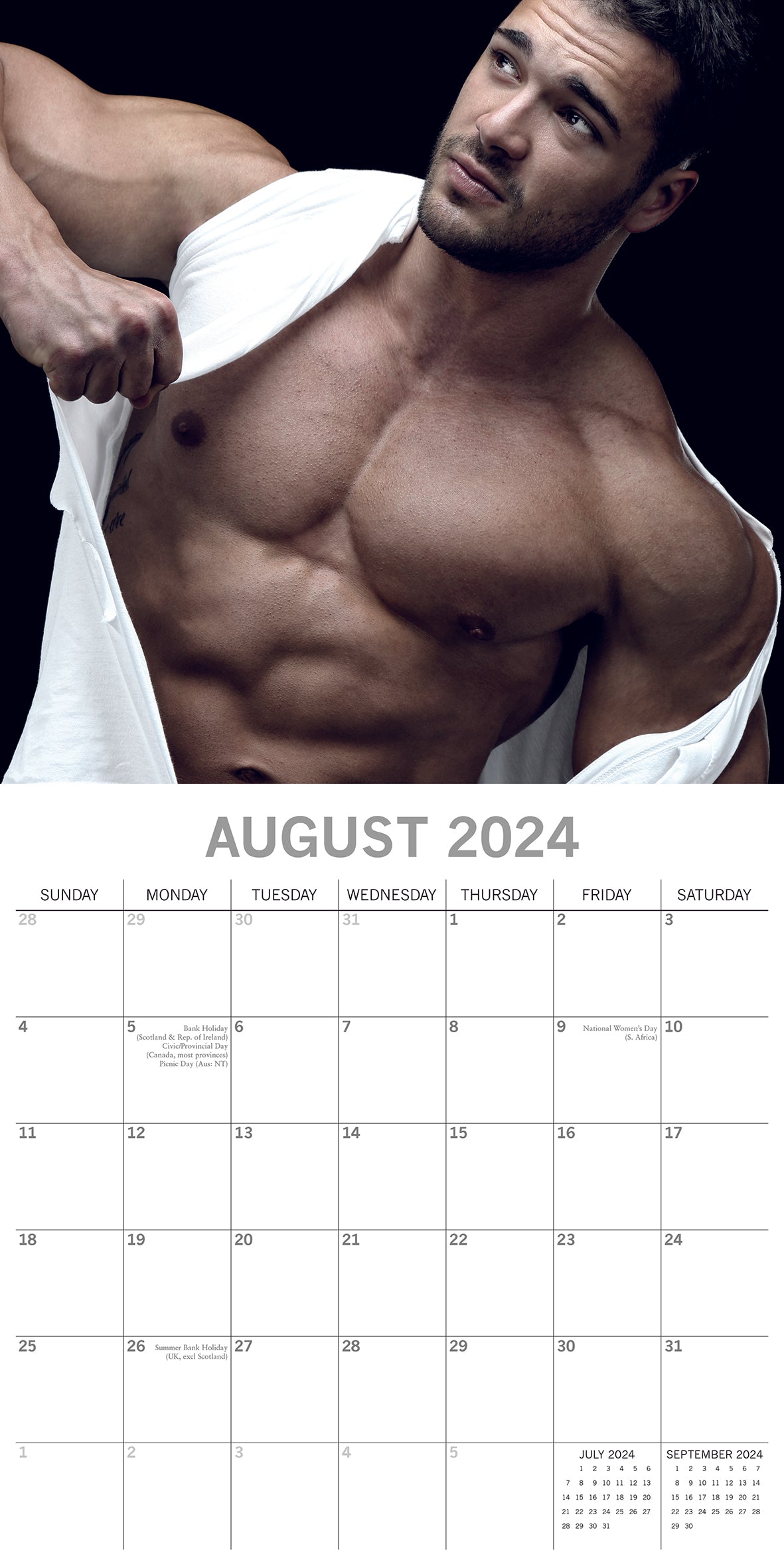 2024 Hot Shirtless Men - Square Wall Calendar
