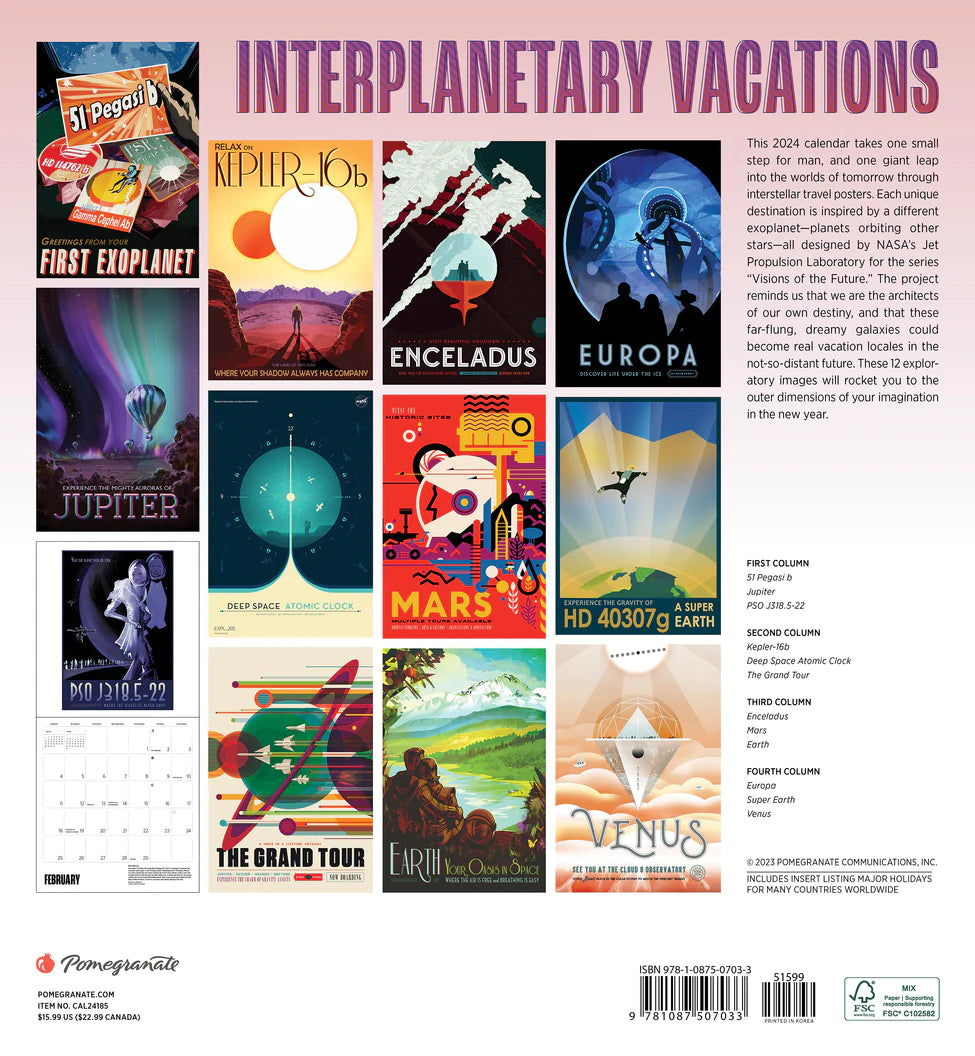 2024 Interplanetary Vacations - Square Wall Calendar  SOLD OUT