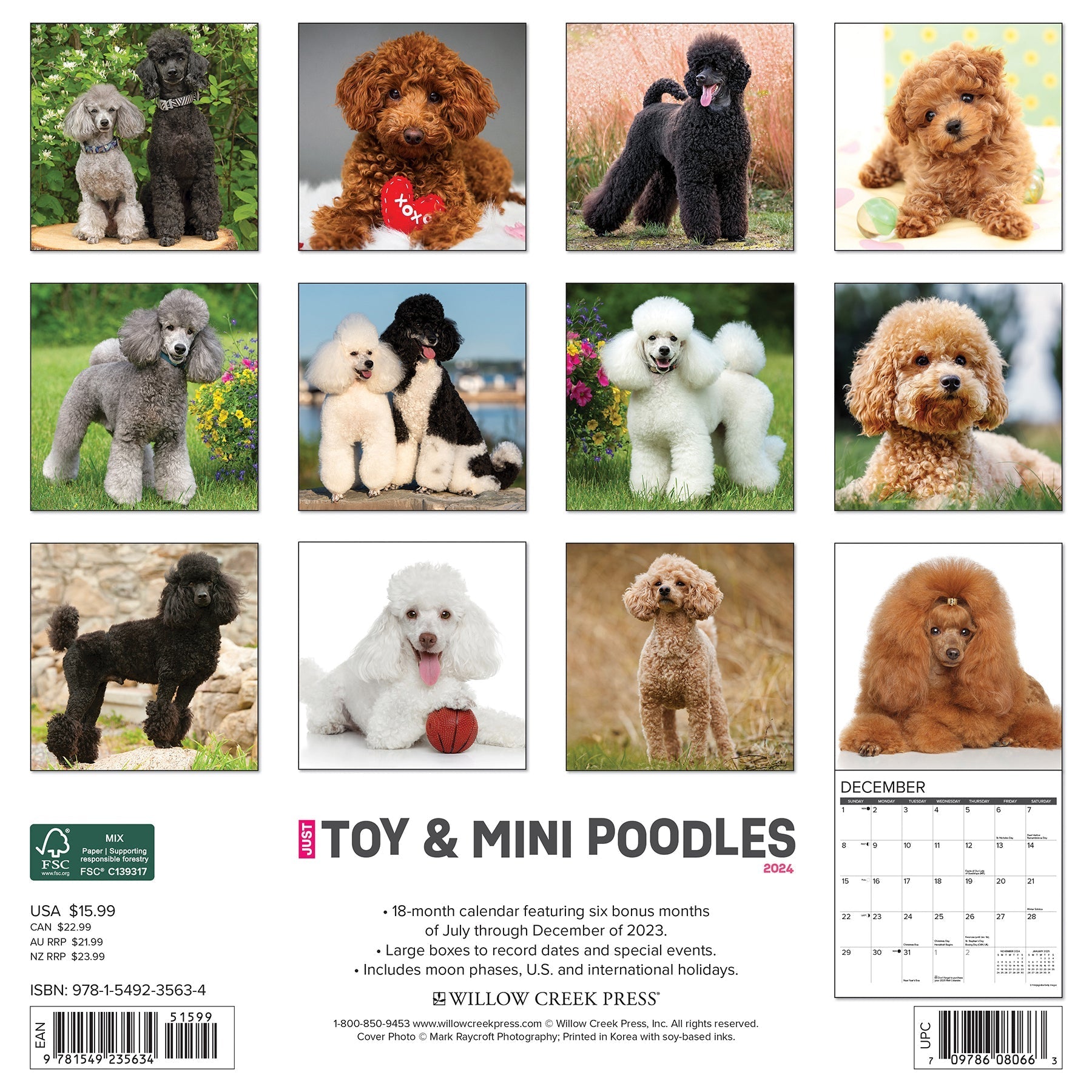 2024 Just Toy & Miniature Poodles - Square Wall Calendar US