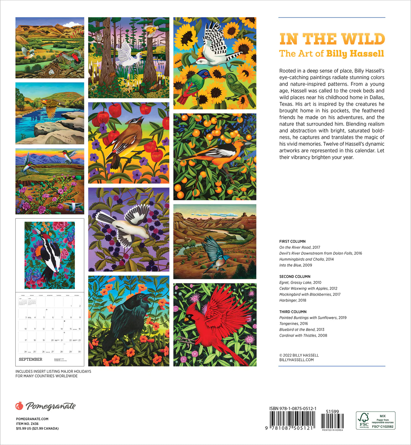 2023 In The Wild: The Art Of Billy Hassell - Square Wall Calendar