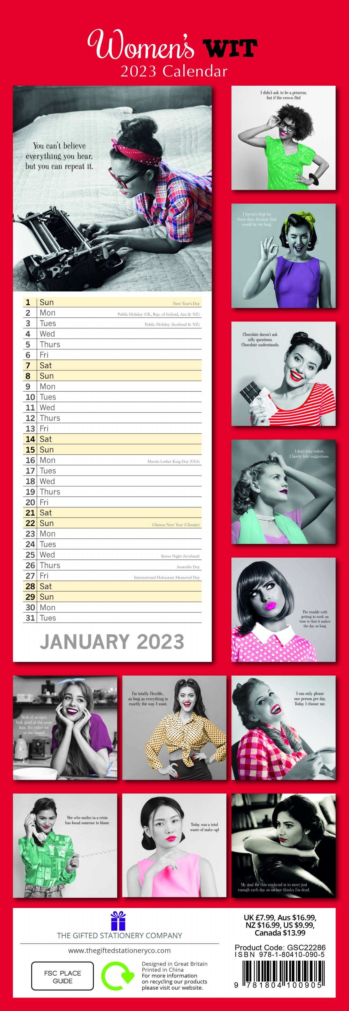 2023 Women's Wit - Slim Wall Calendar