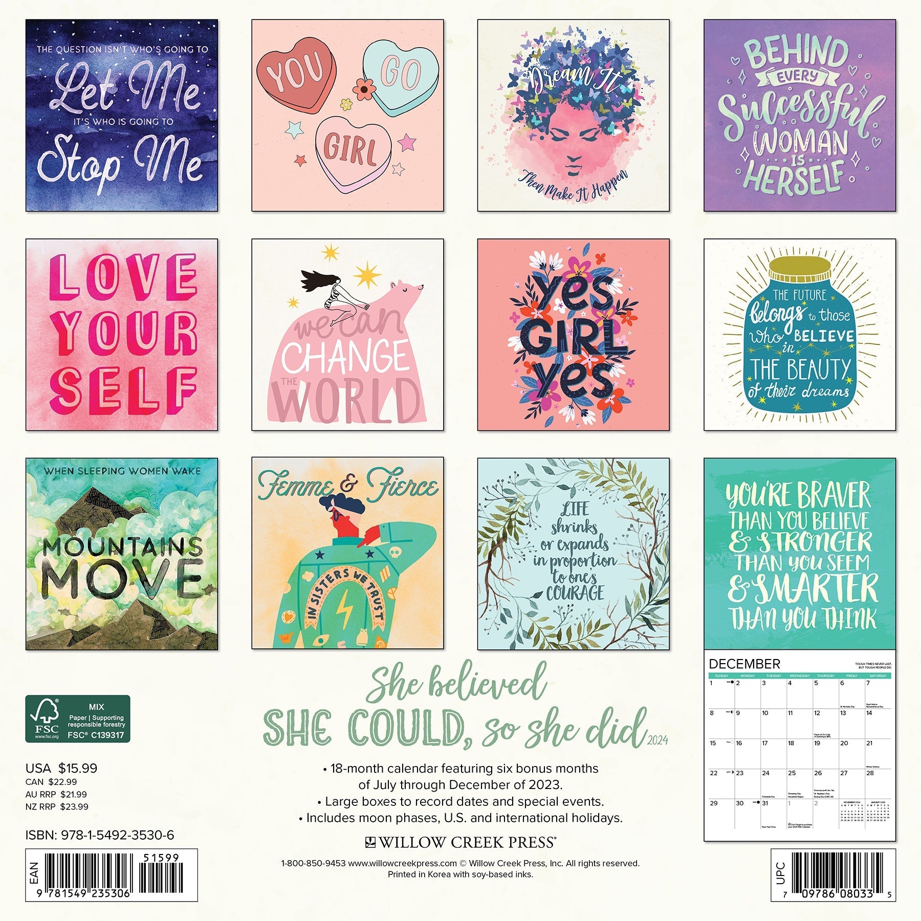 2024 She Believed She Could, So She Did - Square Wall Calendar US