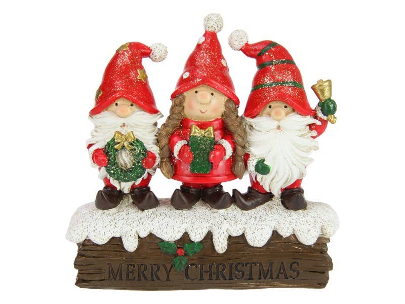 Santa Gnomes On Log (14 cm) - Christmas Decoration
