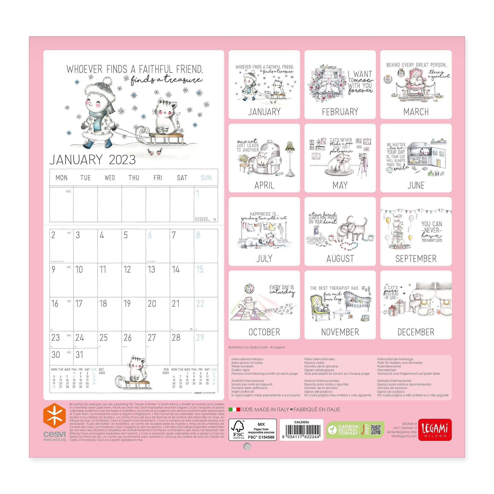 2023 Sketchy Cats - Square Wall Calendar