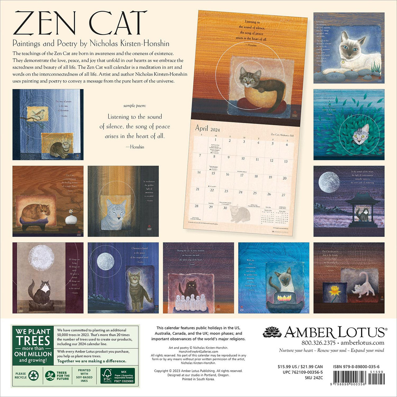 2024 Zen Cat - Square Wall Calendar
