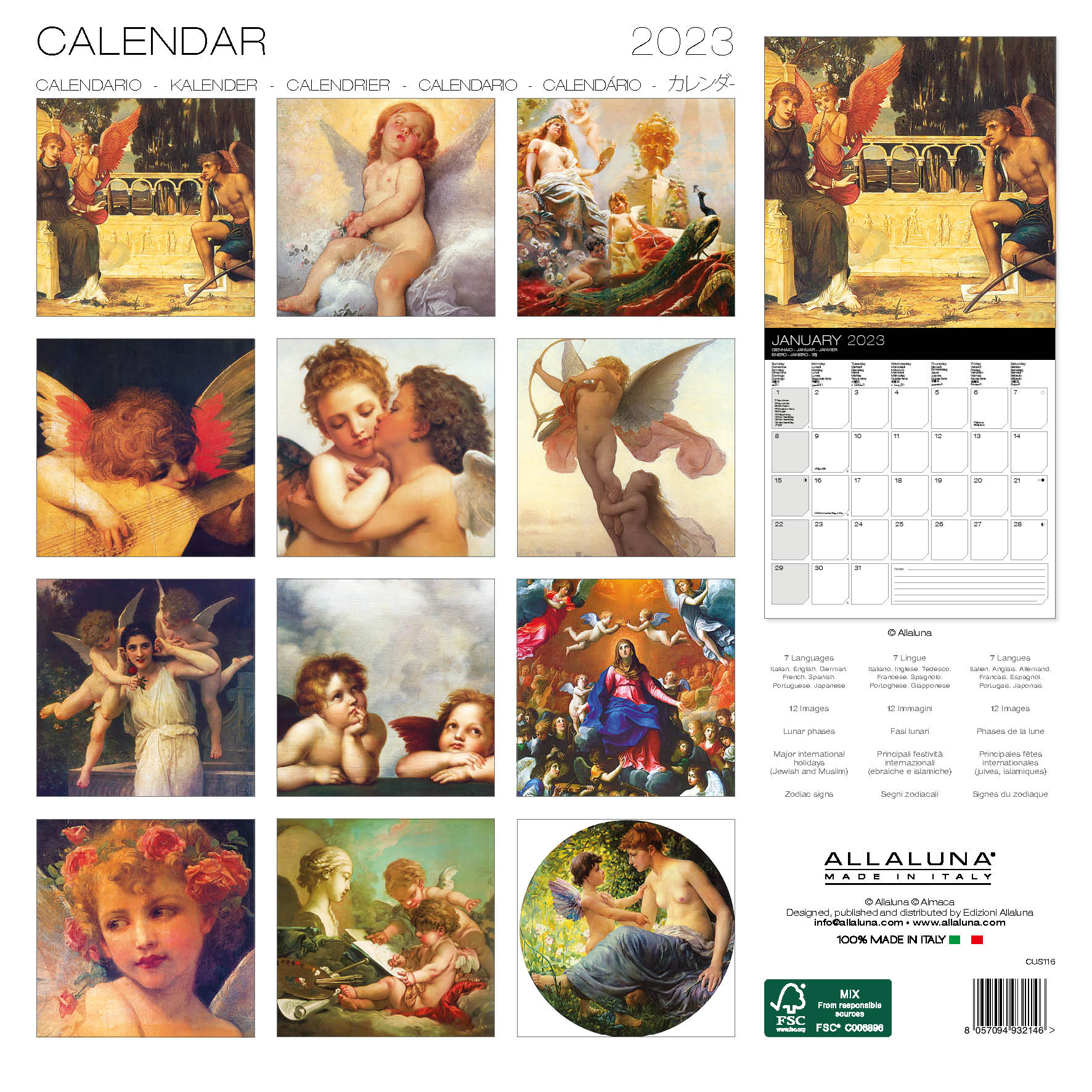 2023 Angels (Allaluna)- Square Wall Calendar