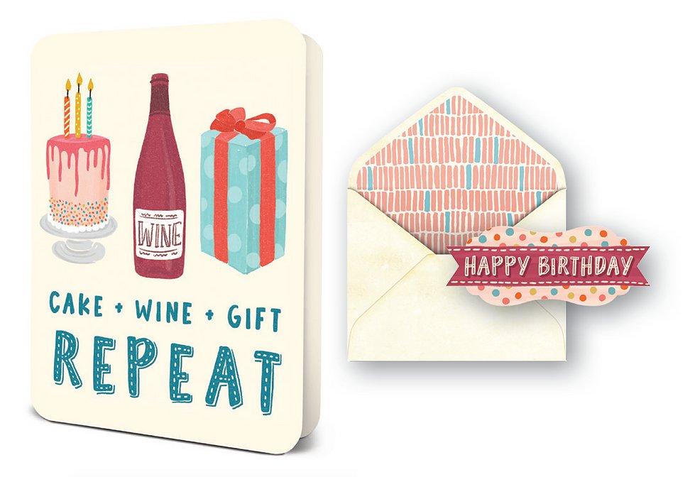 Cake Wine Gift Repeat - Greeting Card Greeting Card Orange Circle Studio