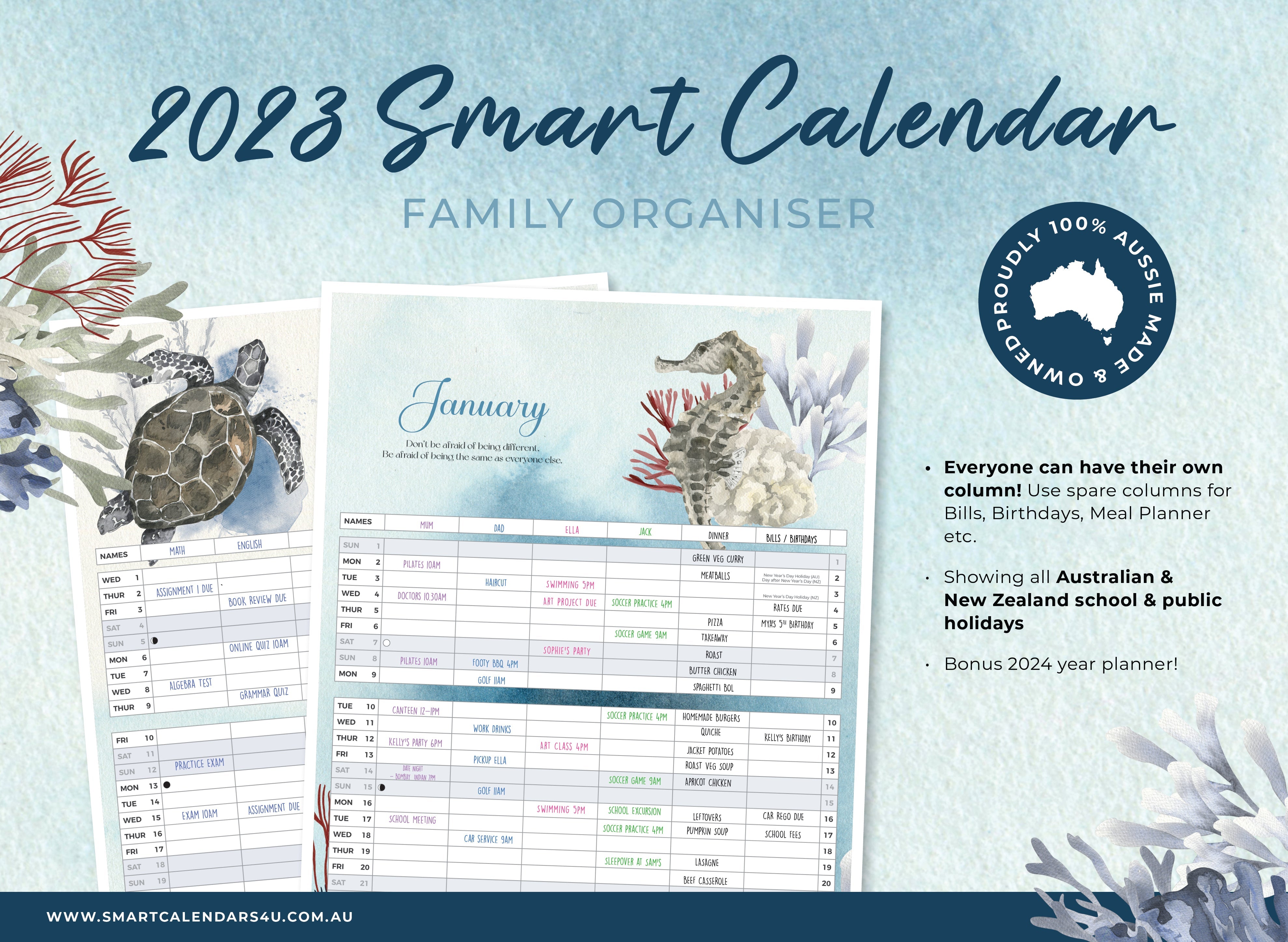 2023 Ocean Life (Smart Calendar) - Austrailan Made Horizontal Wall Calendar