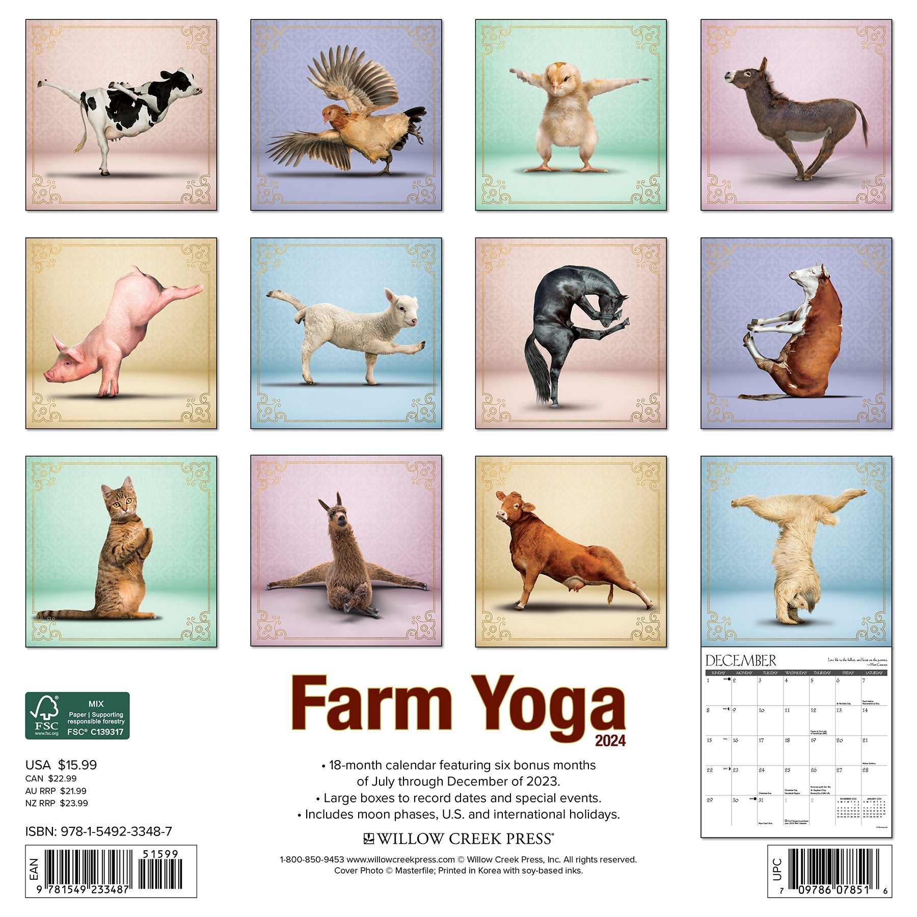 2024 Farm Yoga Square Wall Calendar US