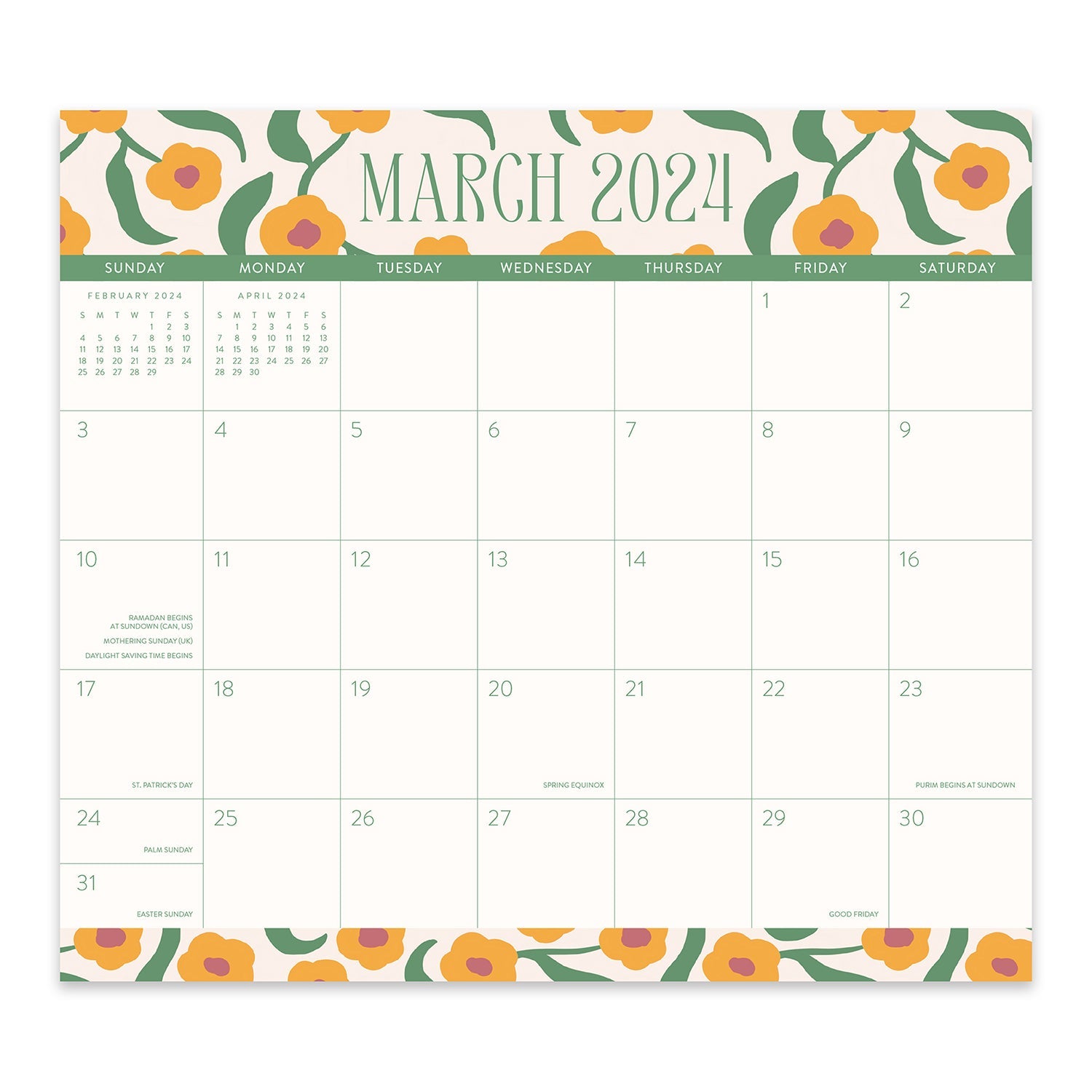 2024 Modern Floral - Monthly Magnetic Pad Calendar
