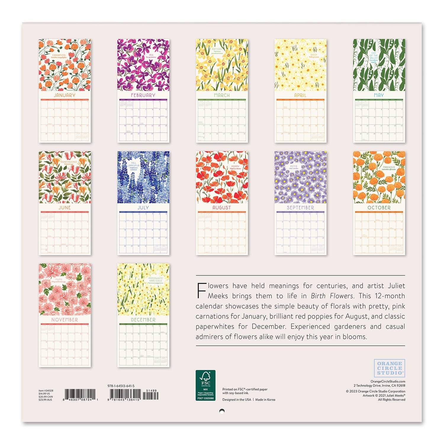 2024 Birth Flowers - Square Wall Calendar