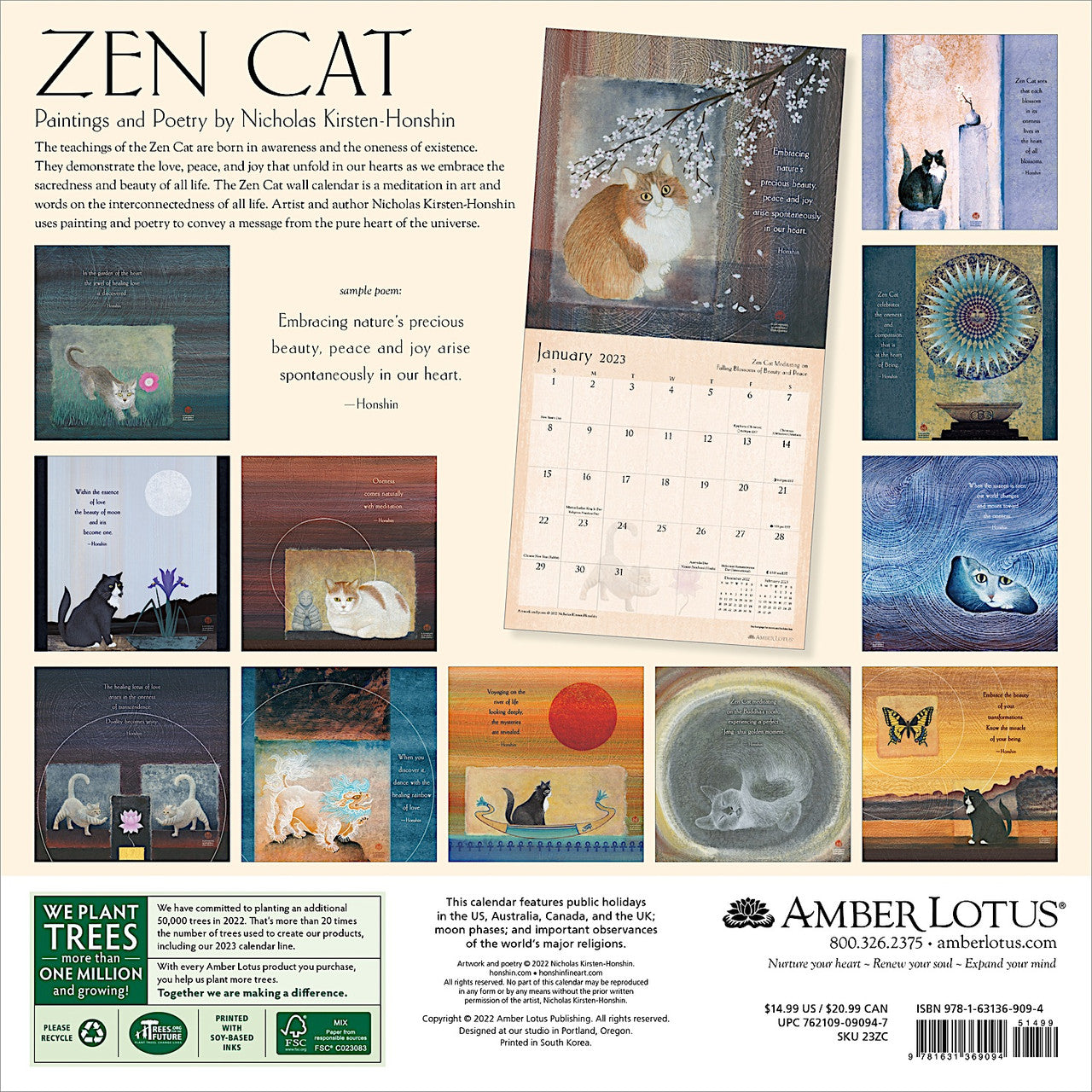 2023 Zen Cat - Square Wall Calendar