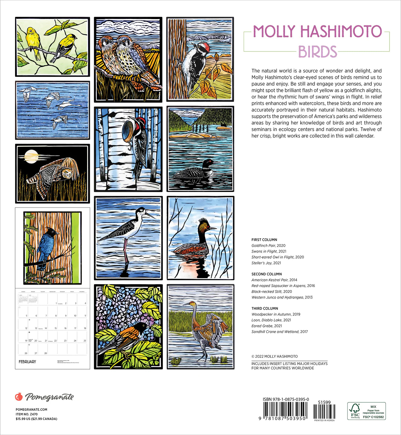 2023 Molly Hashimoto: Birds - Square Wall Calendar