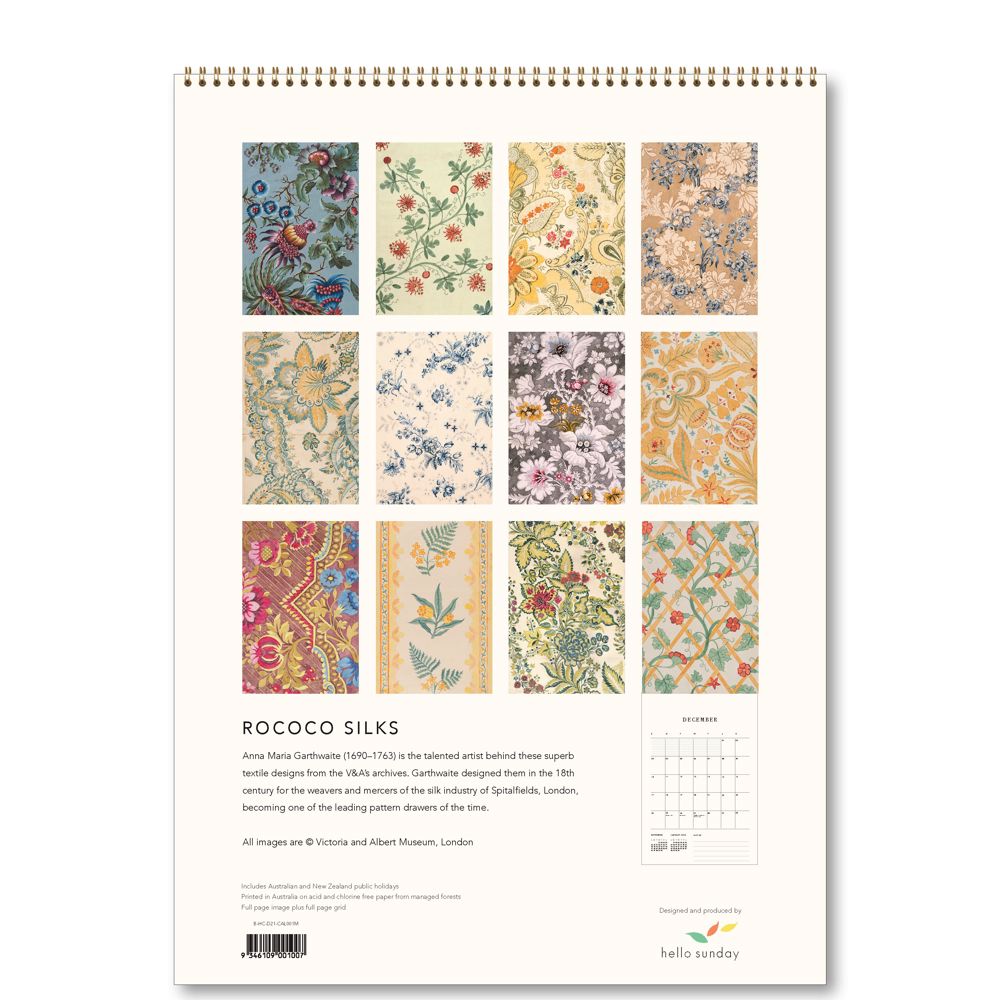 2023 Designs For Rococo Silks - Deluxe Wall Calendar