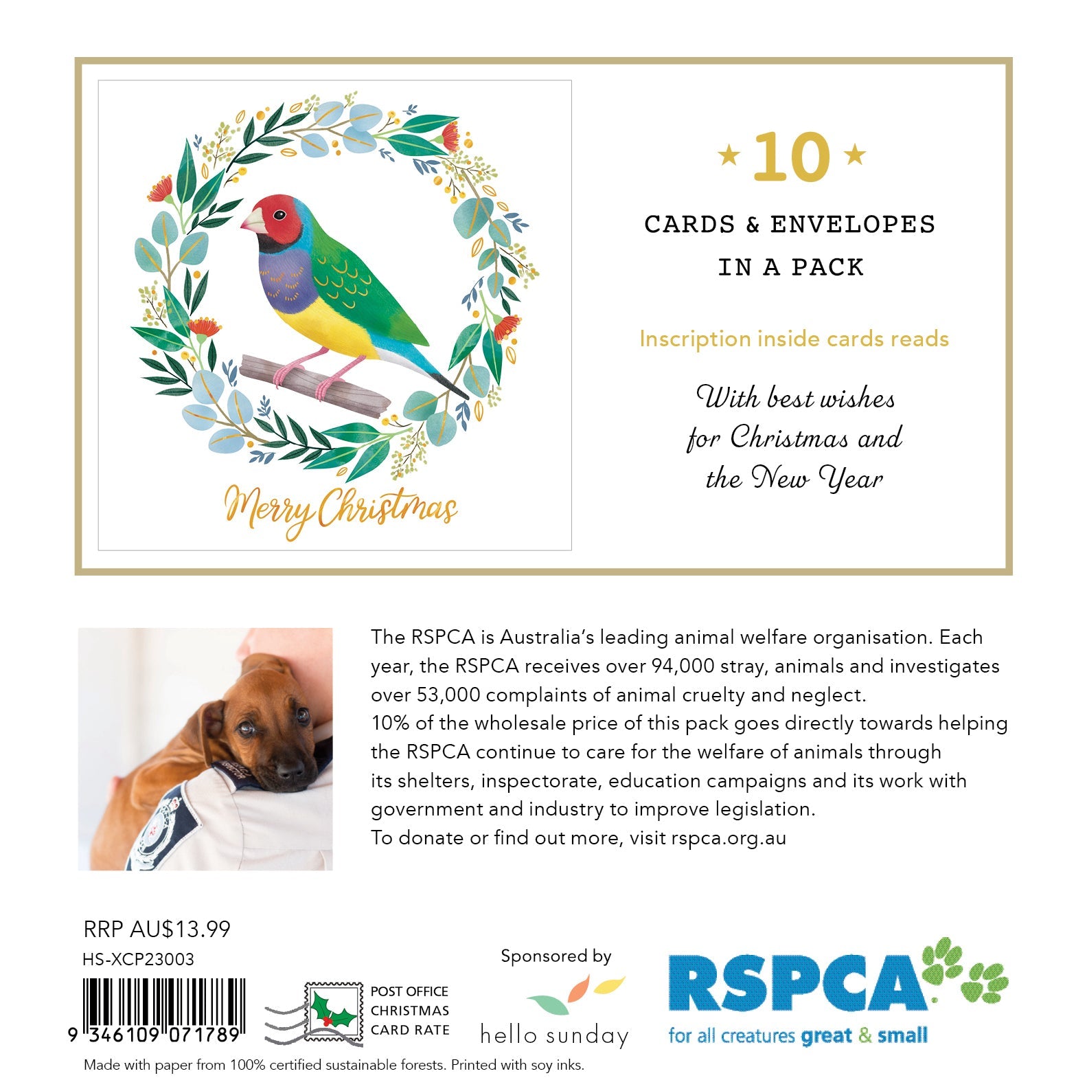 RSPCA Gouldian Finch Wreath - 10 Charity Christmas Cards Pack