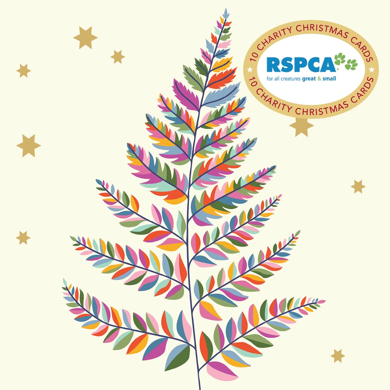 RSPCA Colourful Tree - 10 Charity Christmas Cards Pack