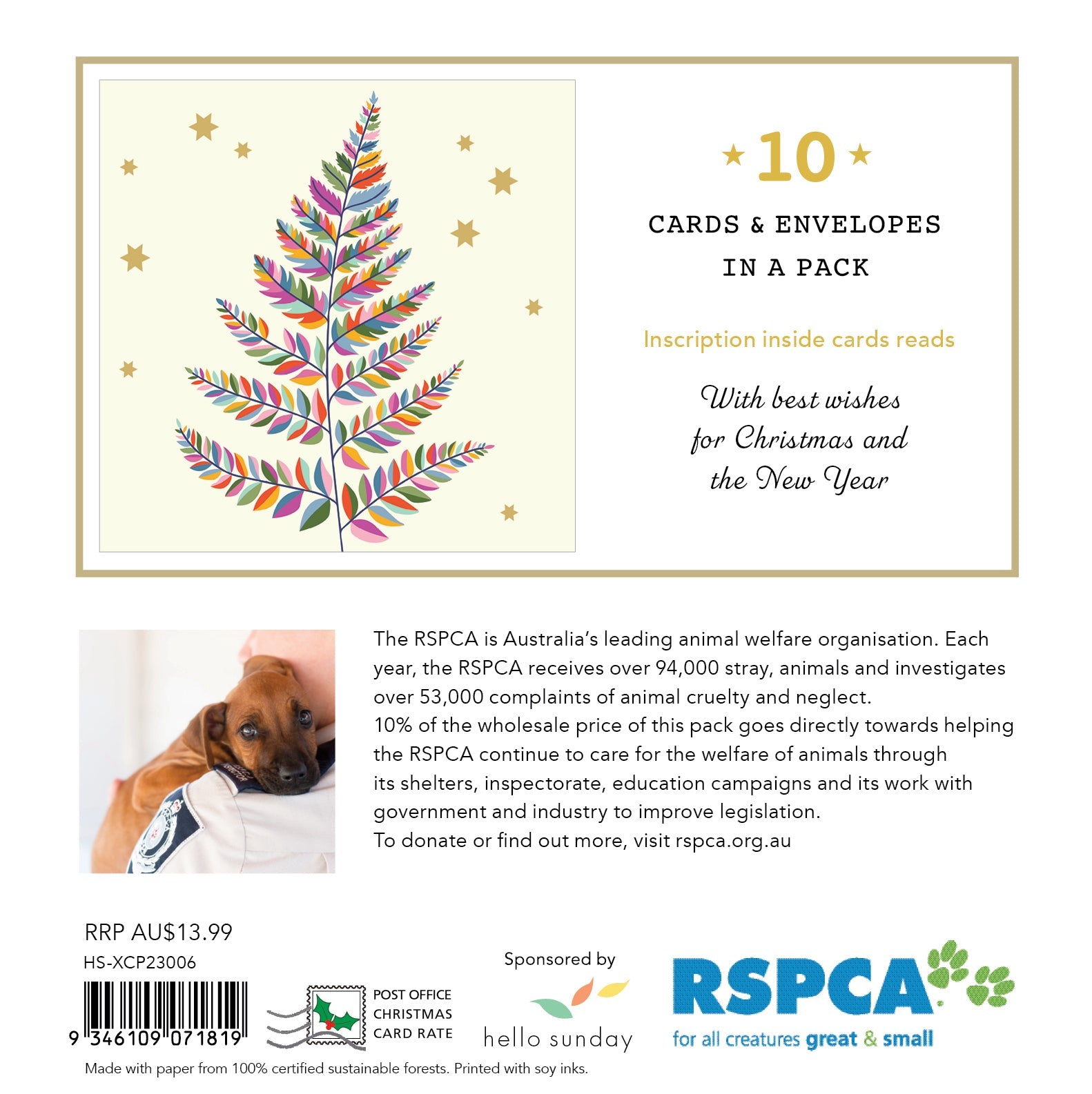 RSPCA Colourful Tree - 10 Charity Christmas Cards Pack