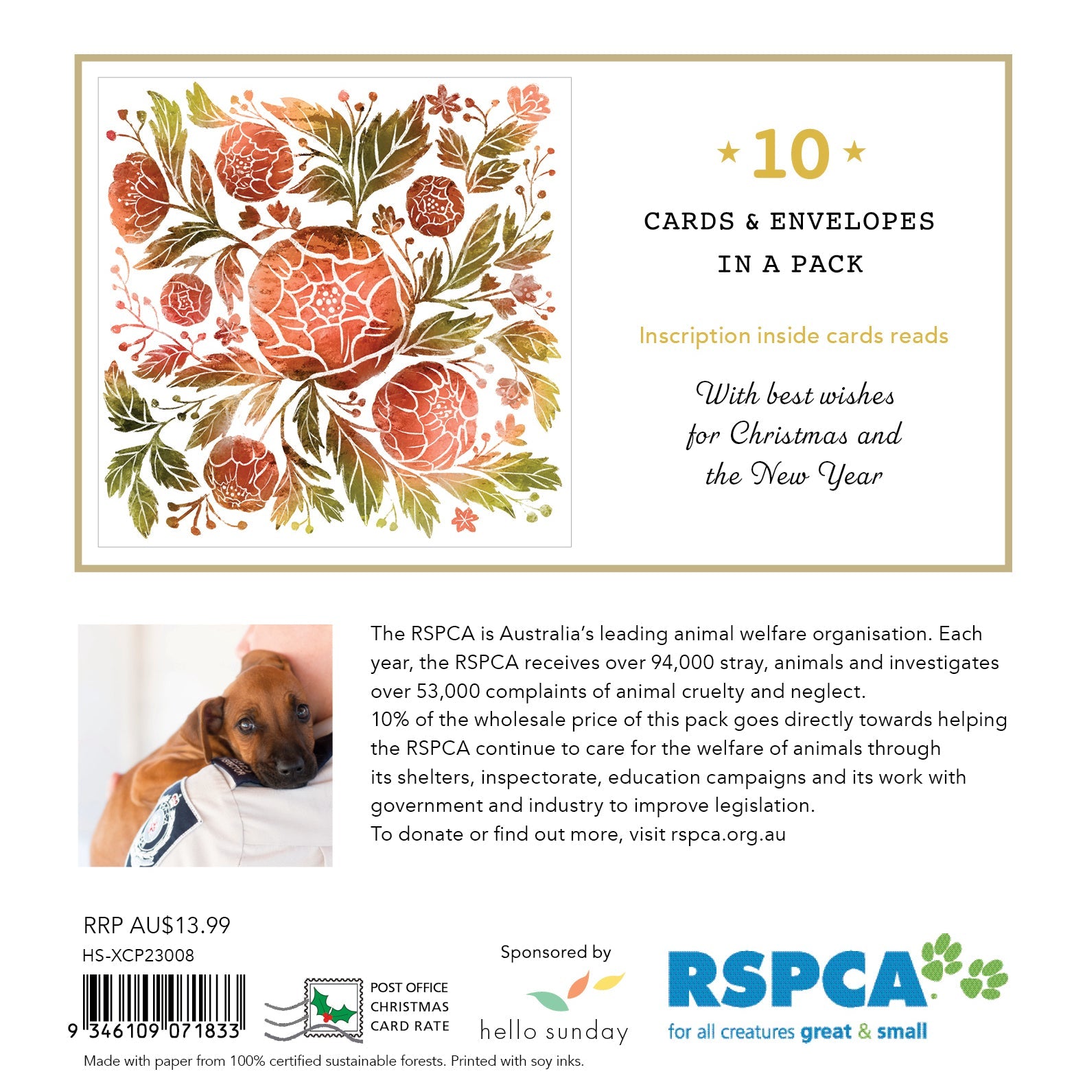 RSPCA Floral Christmas - 10 Charity Christmas Cards Pack
