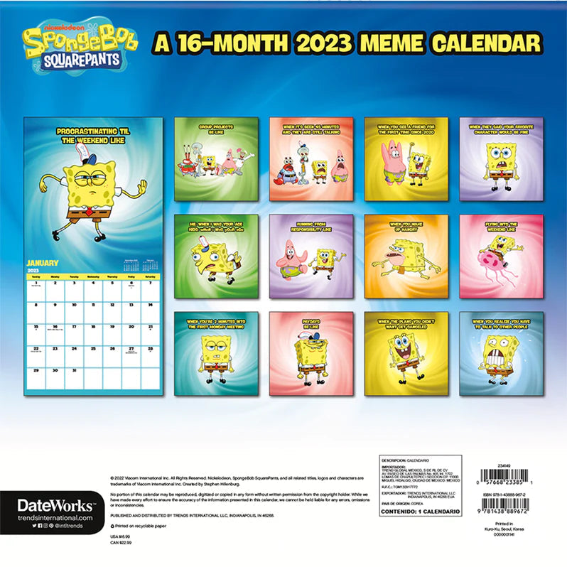 2023 Spongebob Squarepants - Square Wall Calendar