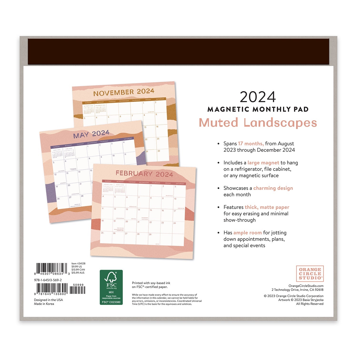 2024 Muted Landscapes - Monthly Magnetic Pad Calendar
