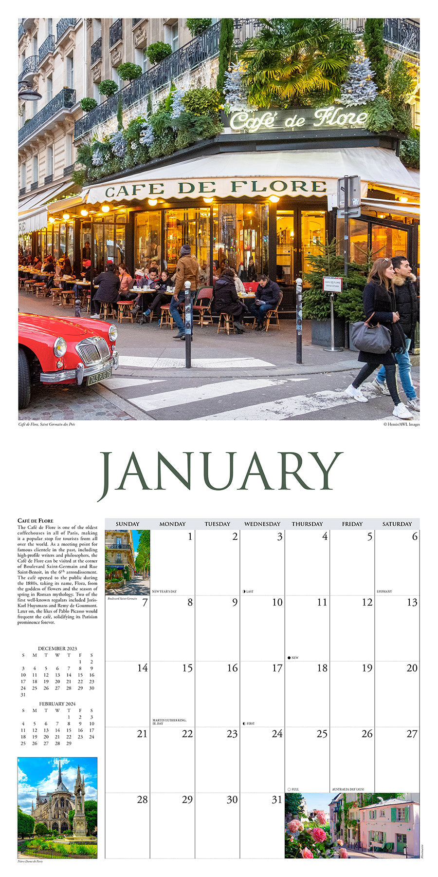 2024 A Walk in Paris - Square Wall Calendar US