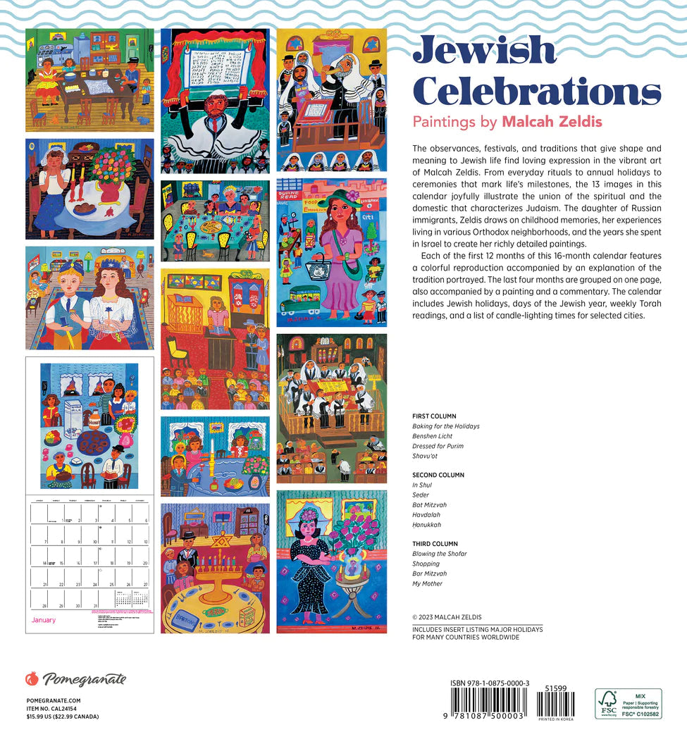 2024 Jewish Celebrations: Paintings by Malcah Zeldis - Square Wall Calendar