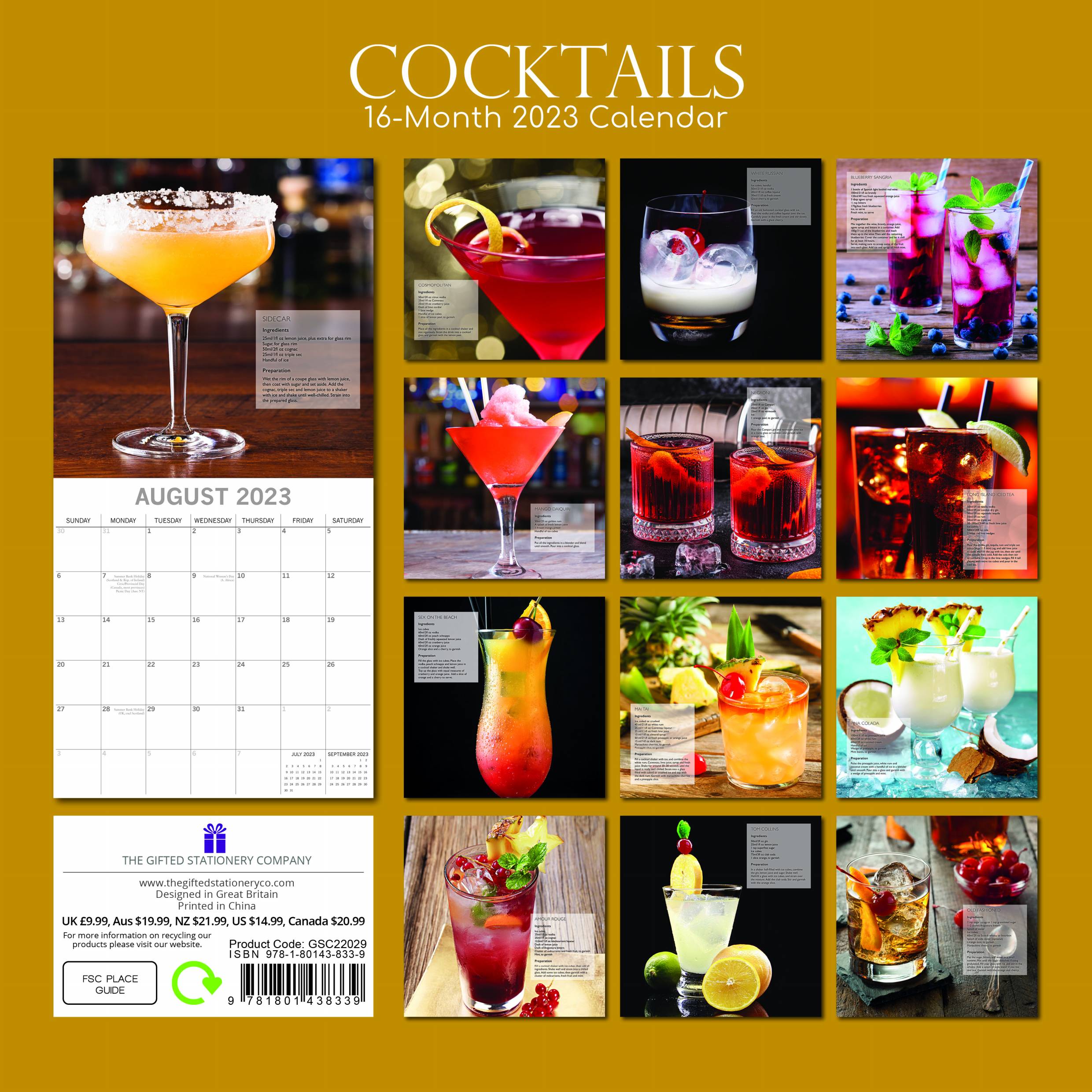 2023 Cocktails - Square Wall Calendar
