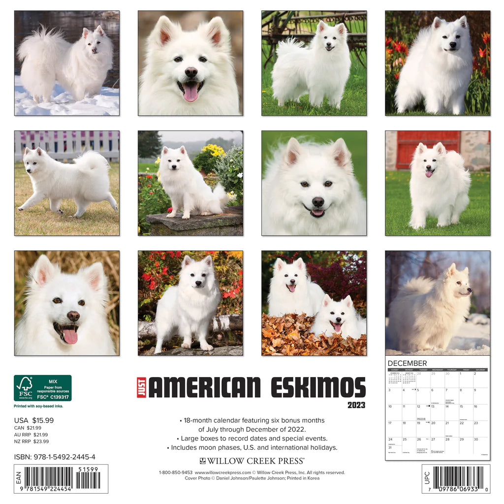 2023 Just American Eskimos - Square Wall Calendar